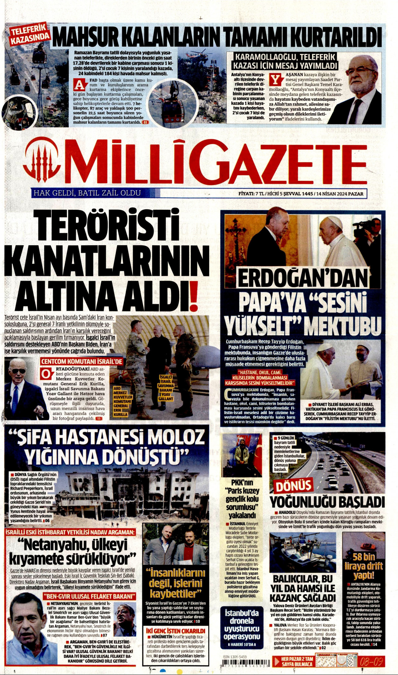 MİLLİ GAZETE 14 Nisan 2024 Gazete Manşeti Büyük