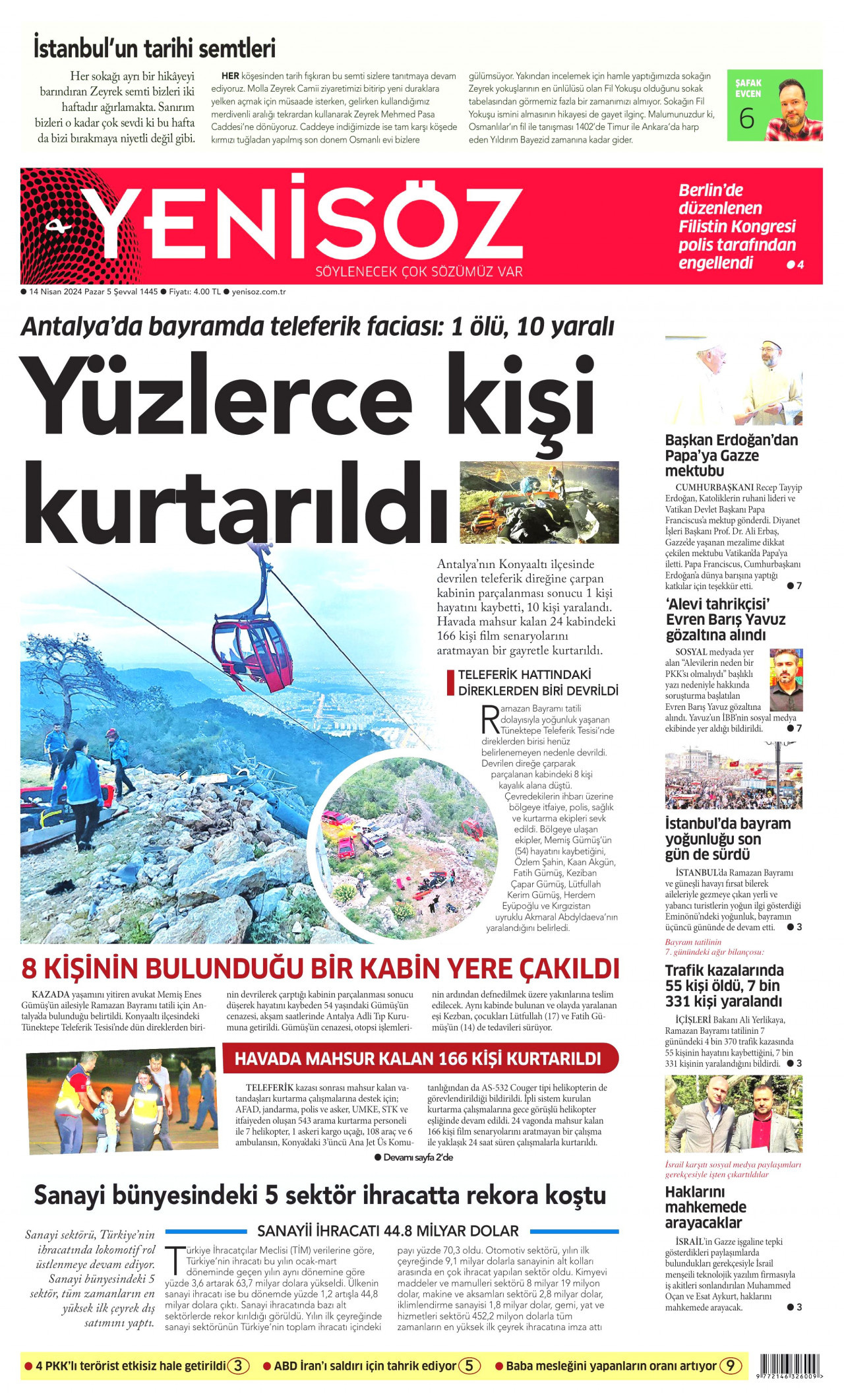 YENİ SÖZ GAZETESİ 14 Nisan 2024 Gazete Manşeti Büyük