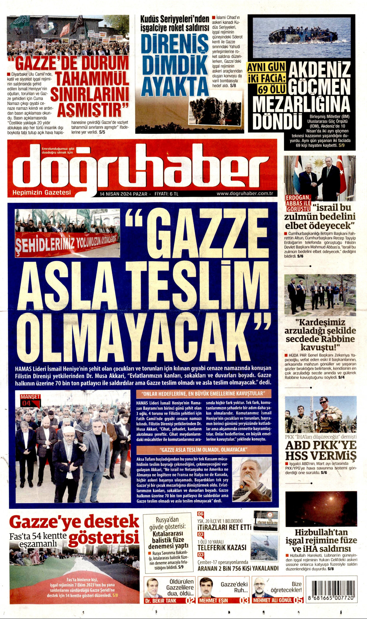 DOĞRU HABER 14 Nisan 2024 Gazete Manşeti Büyük