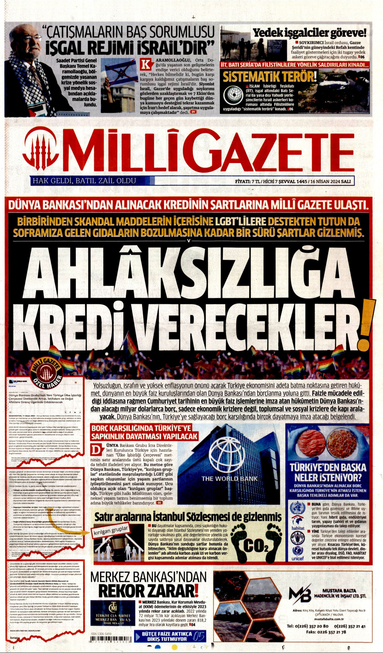 MİLLİ GAZETE 16 Nisan 2024 Gazete Manşeti Büyük