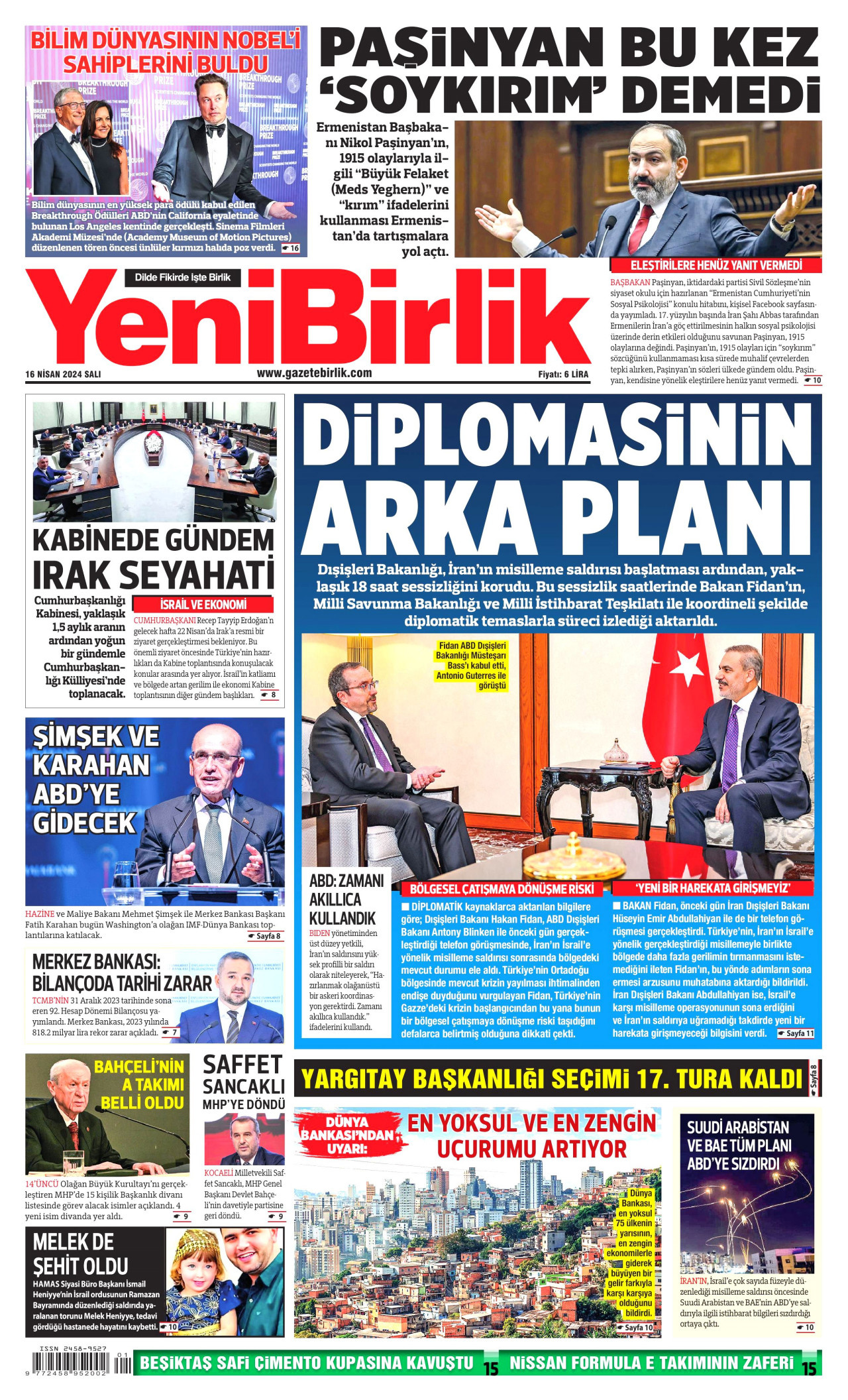 YENİBİRLİK 16 Nisan 2024 Gazete Manşeti Büyük