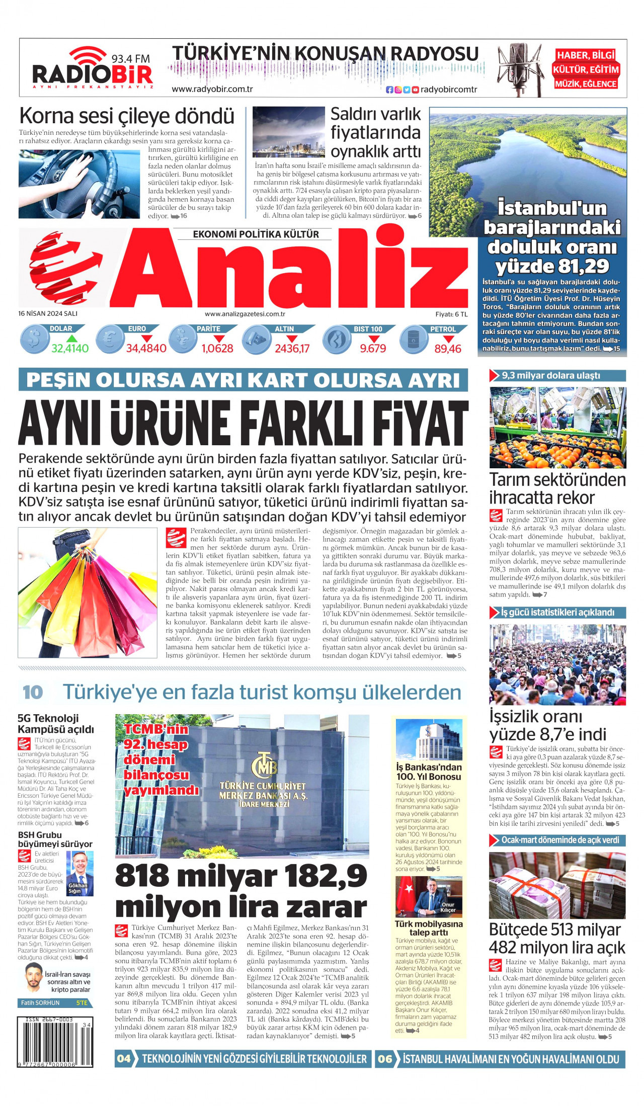 ANALİZ 16 Nisan 2024 Gazete Manşeti Büyük