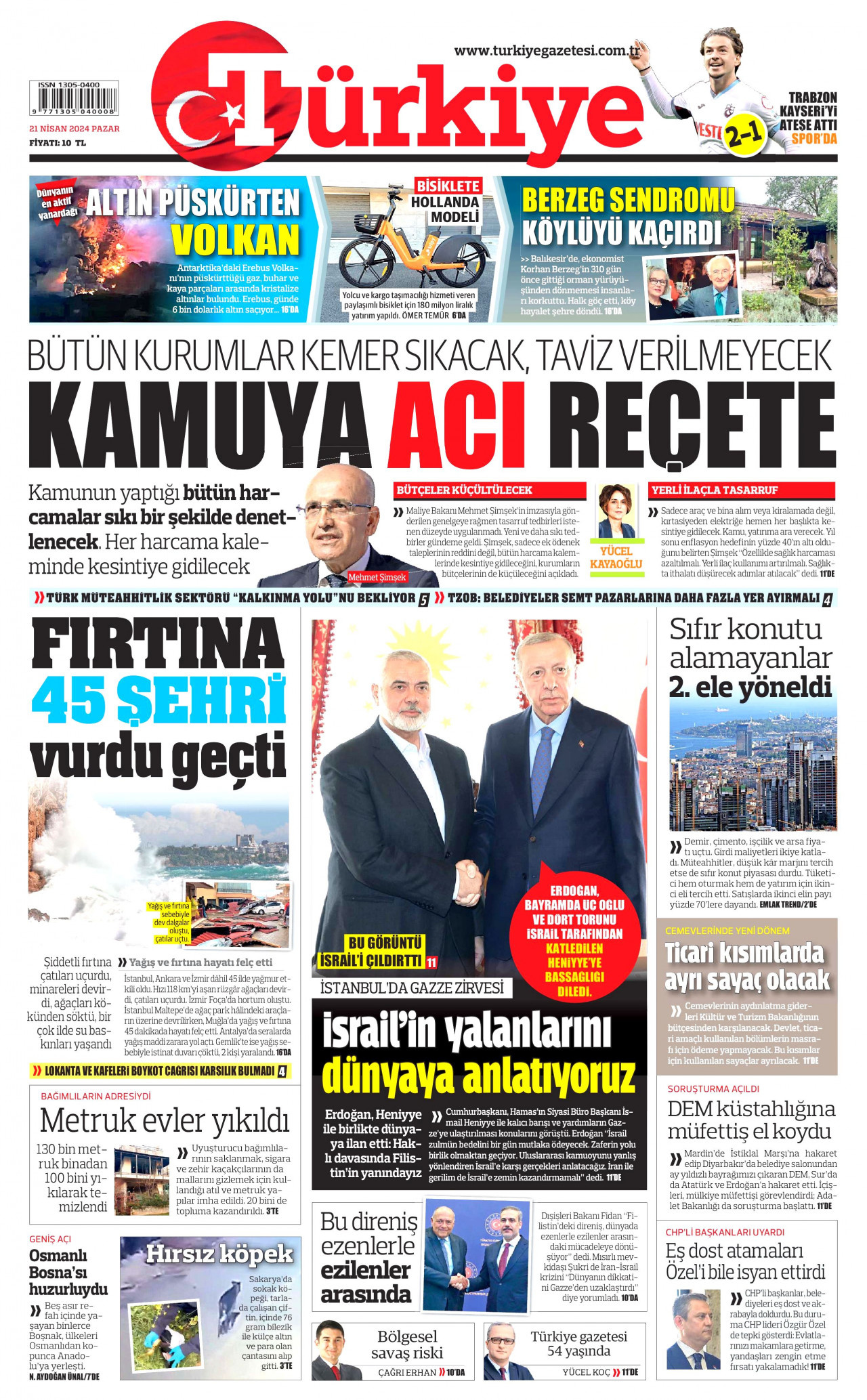 TÜRKİYE GAZETESİ 21 Nisan 2024 Gazete Manşeti Büyük