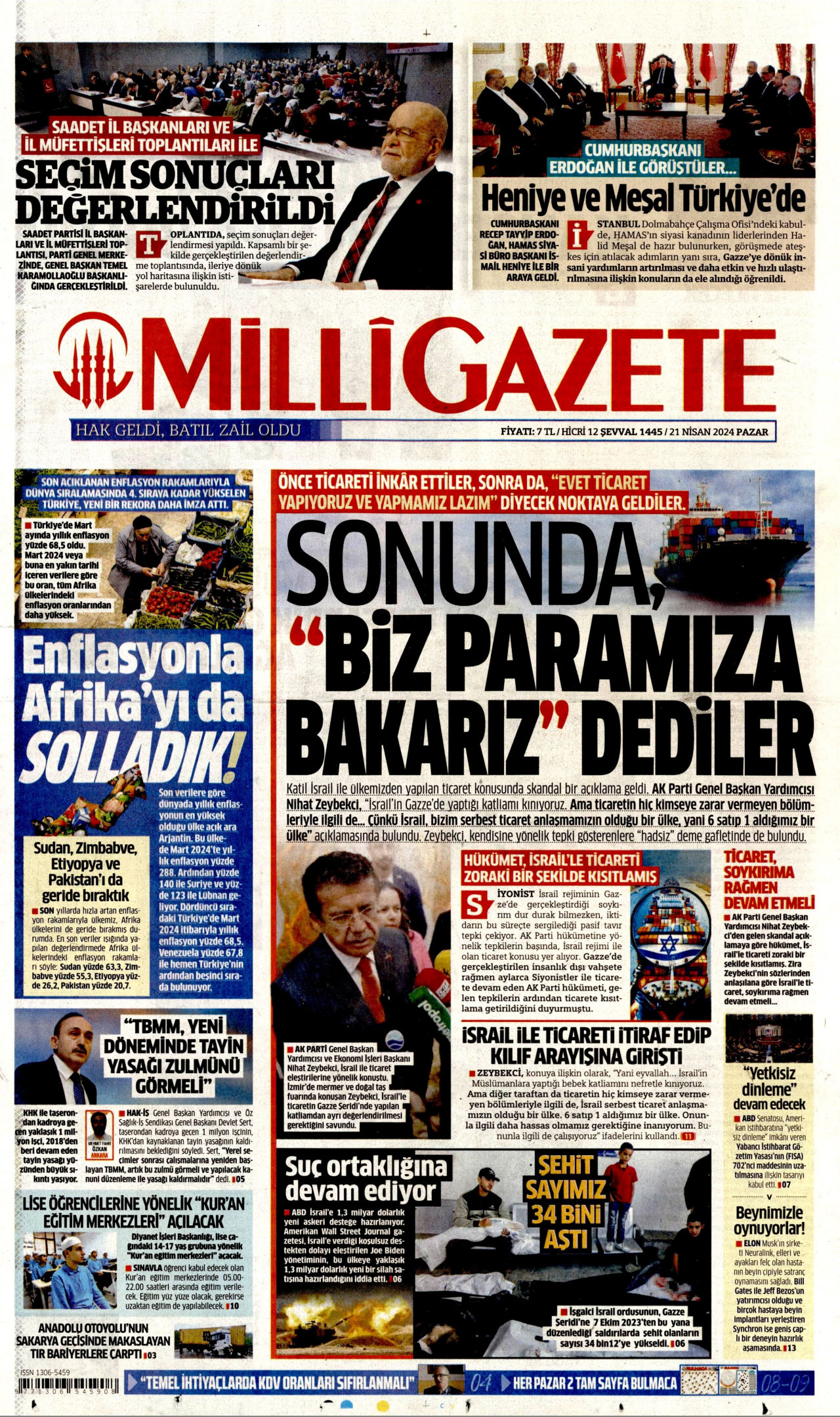 MİLLİ GAZETE 21 Nisan 2024 Gazete Manşeti Büyük