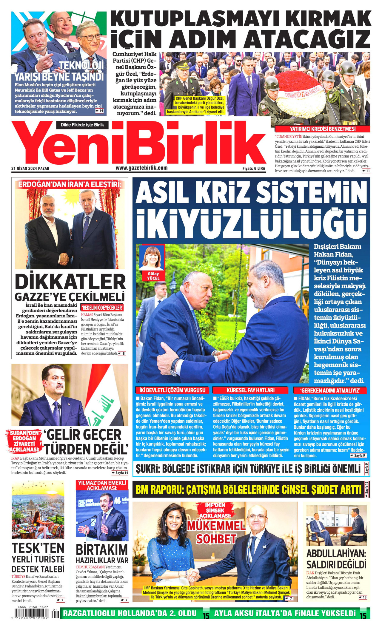 YENİBİRLİK 21 Nisan 2024 Gazete Manşeti Büyük