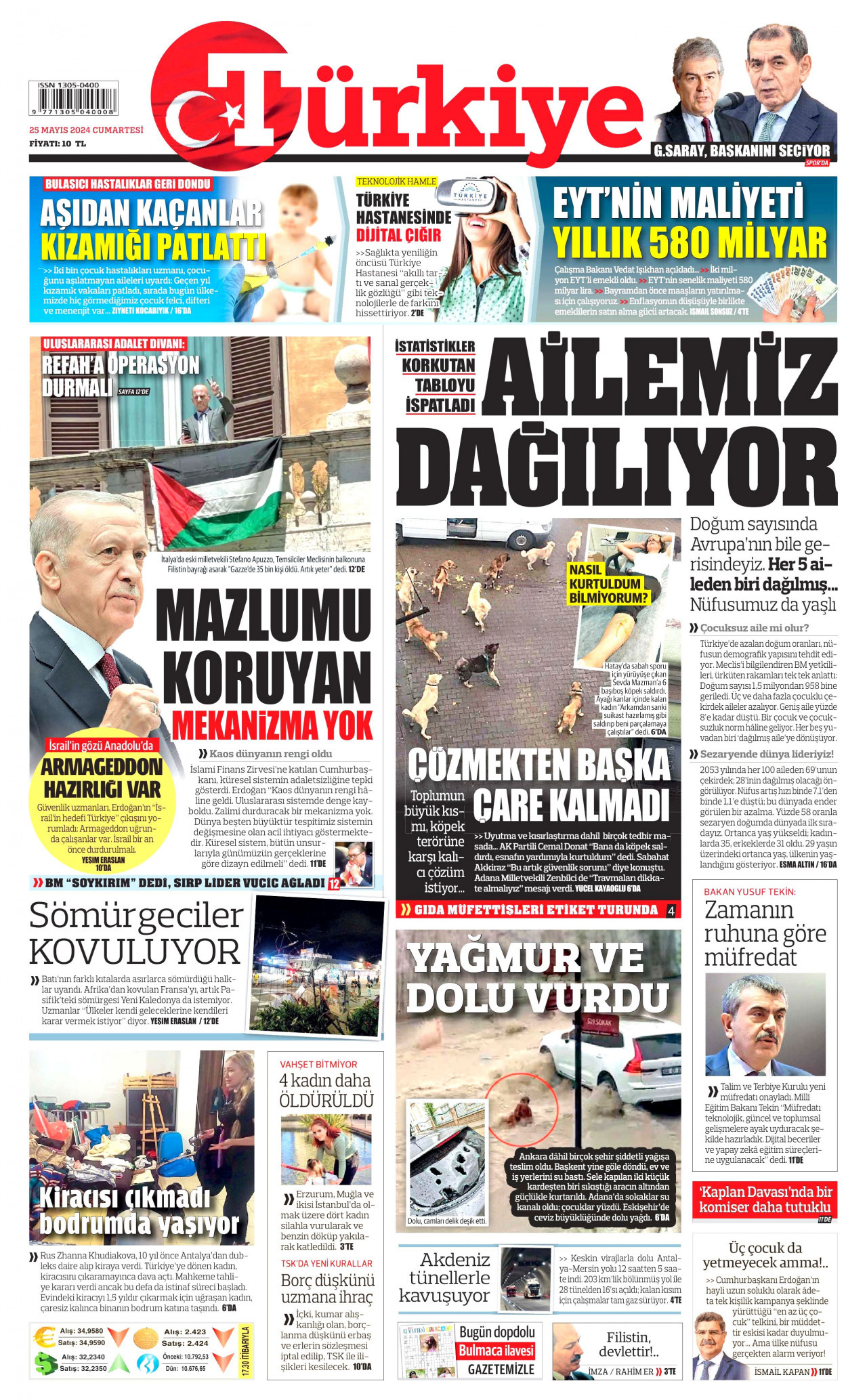 TÜRKİYE GAZETESİ 25 Mayıs 2024 Gazete Manşeti Büyük