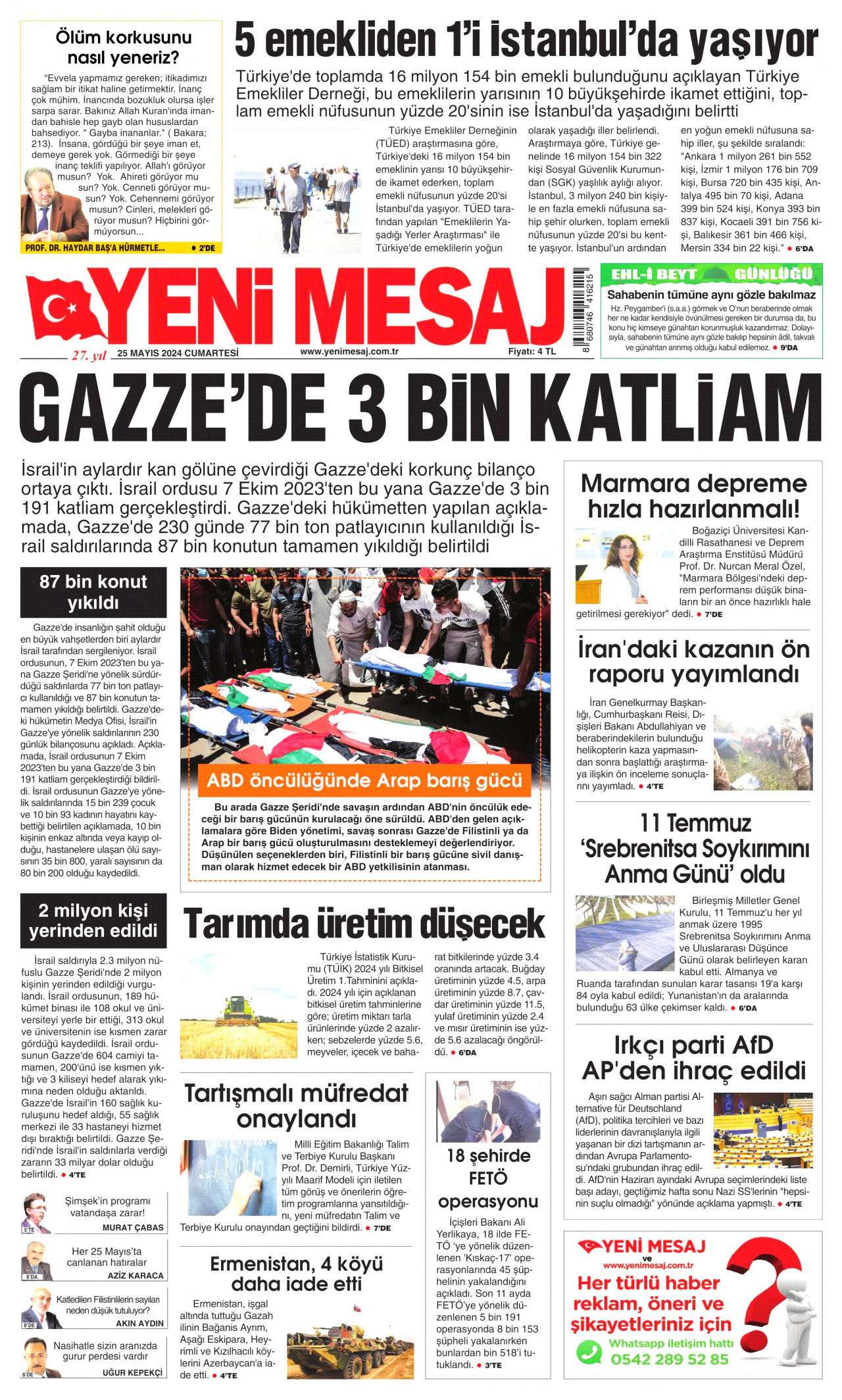 YENİ MESAJ 25 Mayıs 2024 Gazete Manşeti Büyük