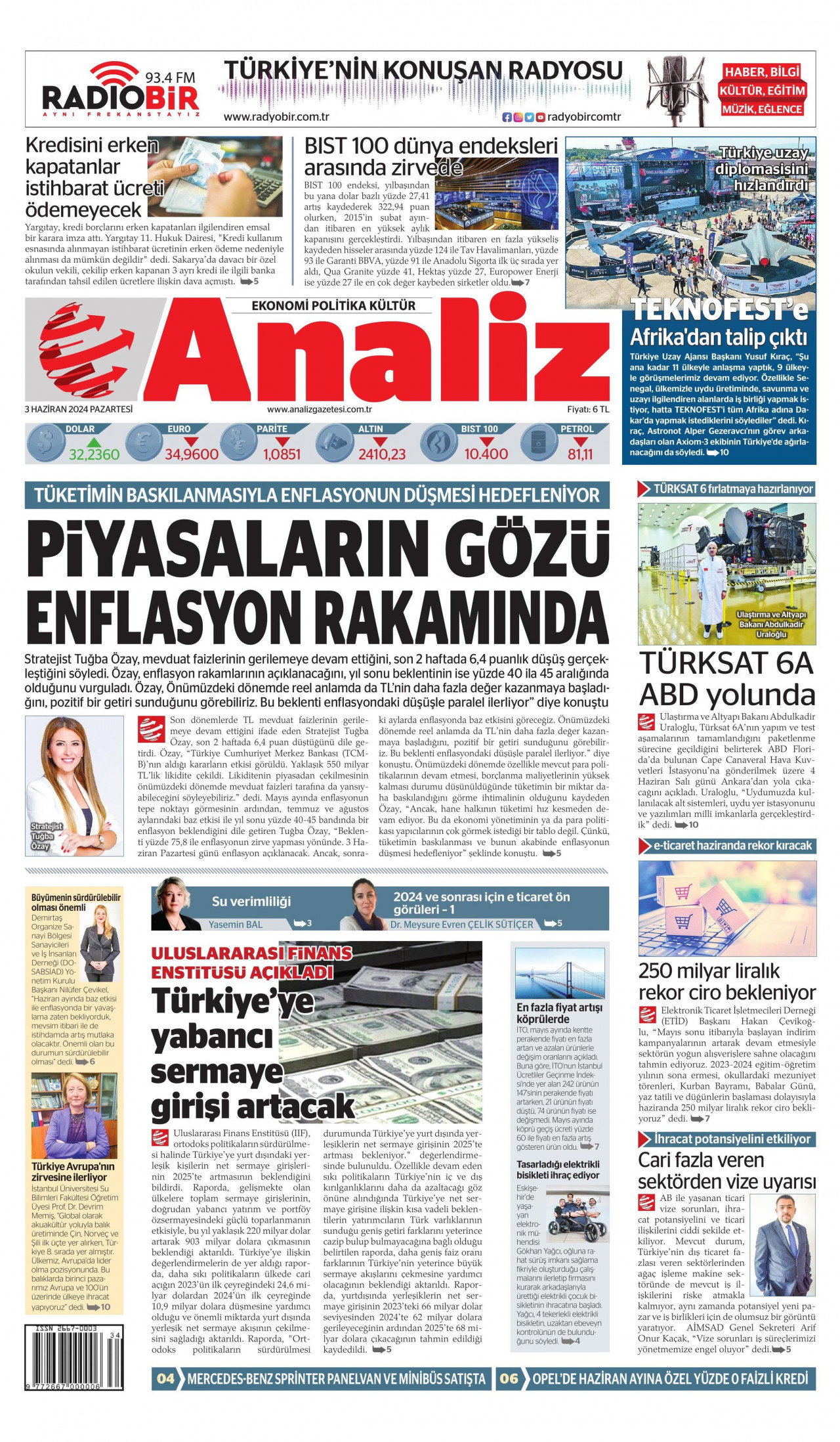 ANALİZ 3 Haziran 2024 Gazete Manşeti Büyük