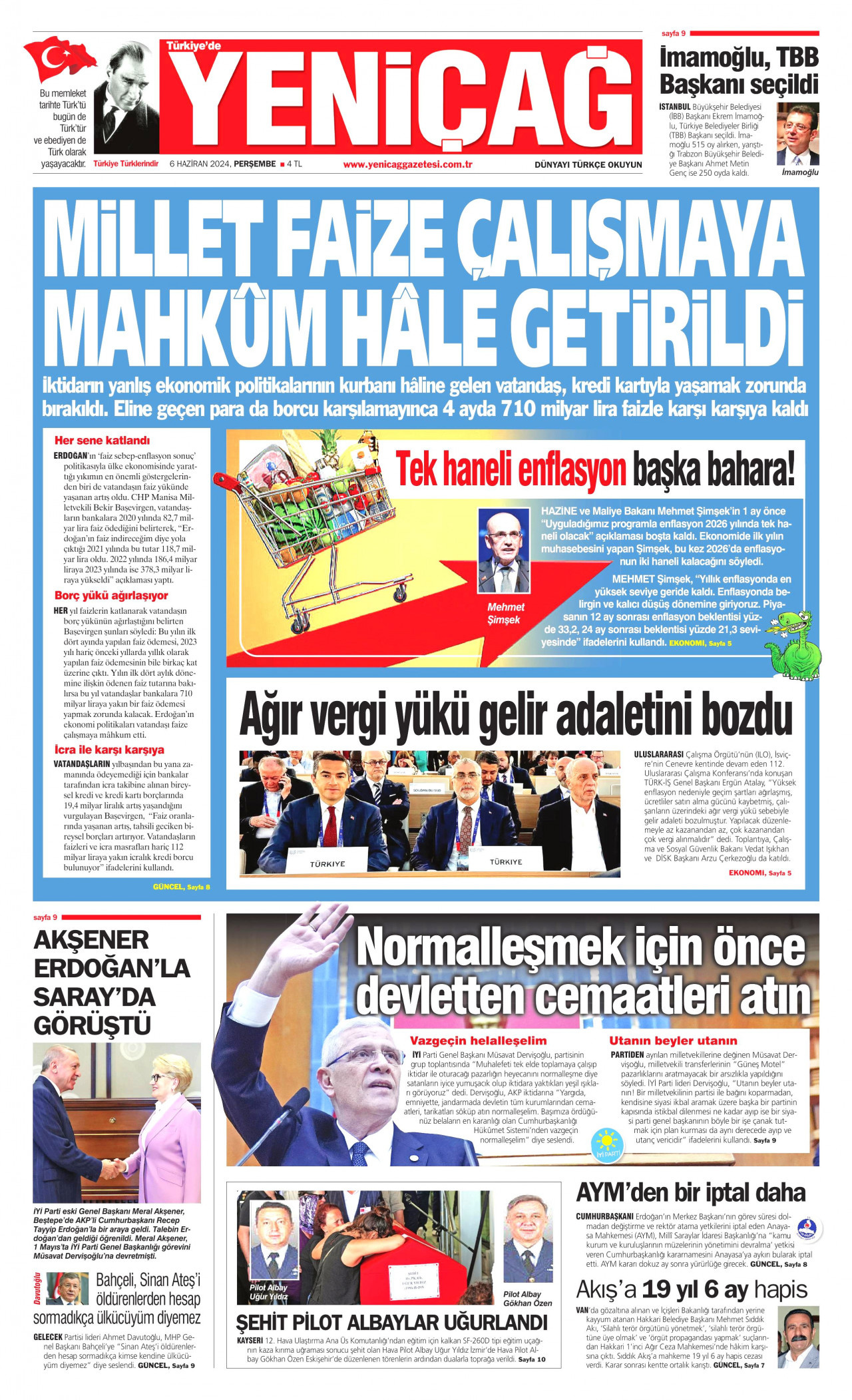 YENİÇAĞ 6 Haziran 2024 Gazete Manşeti Büyük