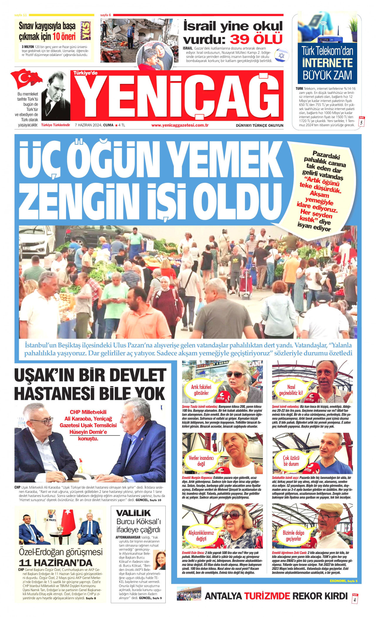 YENİÇAĞ 7 Haziran 2024 Gazete Manşeti Büyük