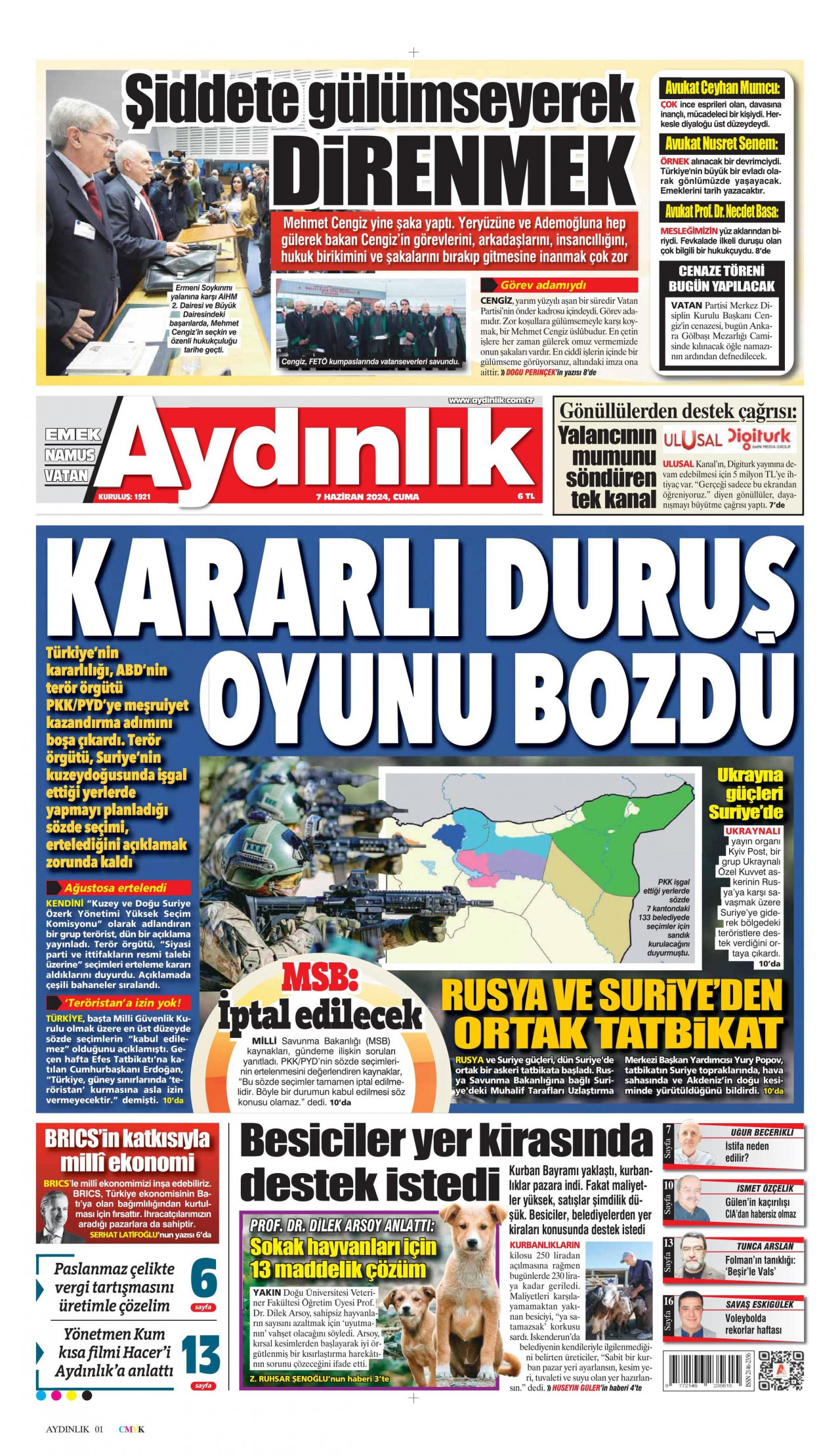 AYDINLIK GAZETESİ 7 Haziran 2024 Gazete Manşeti Büyük