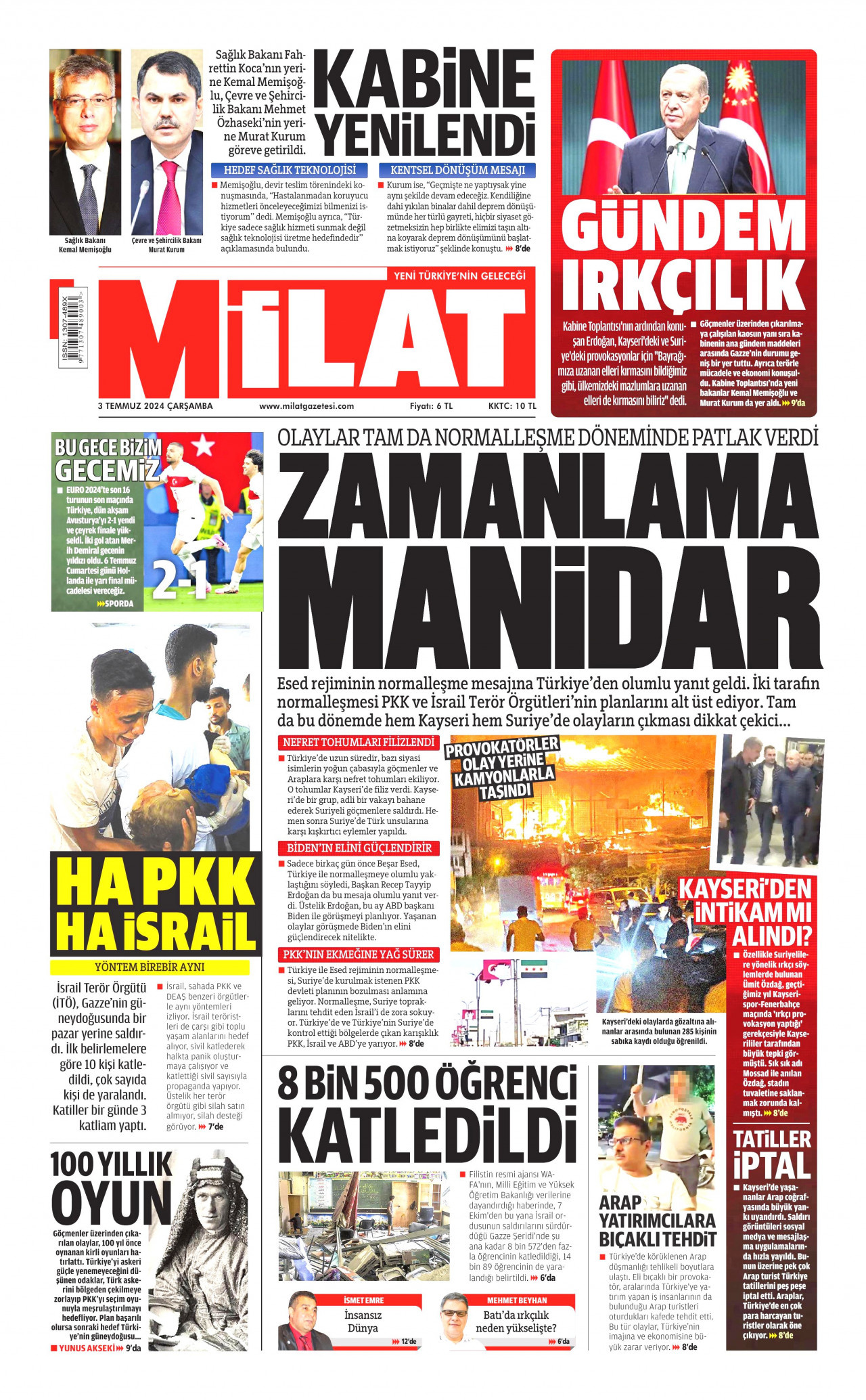 MİLAT 3 Temmuz 2024 Gazete Manşeti Büyük