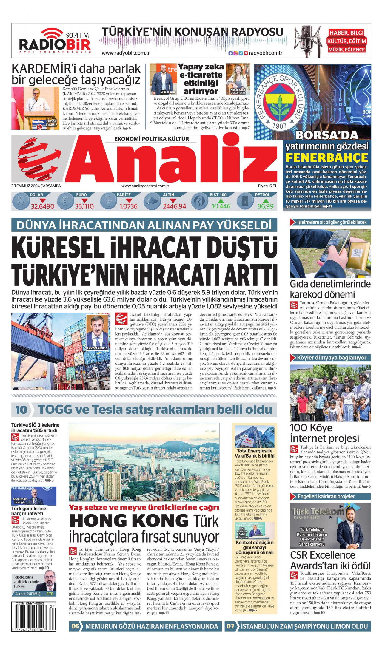 ANALİZ 3 Temmuz 2024 Gazete Manşeti Büyük