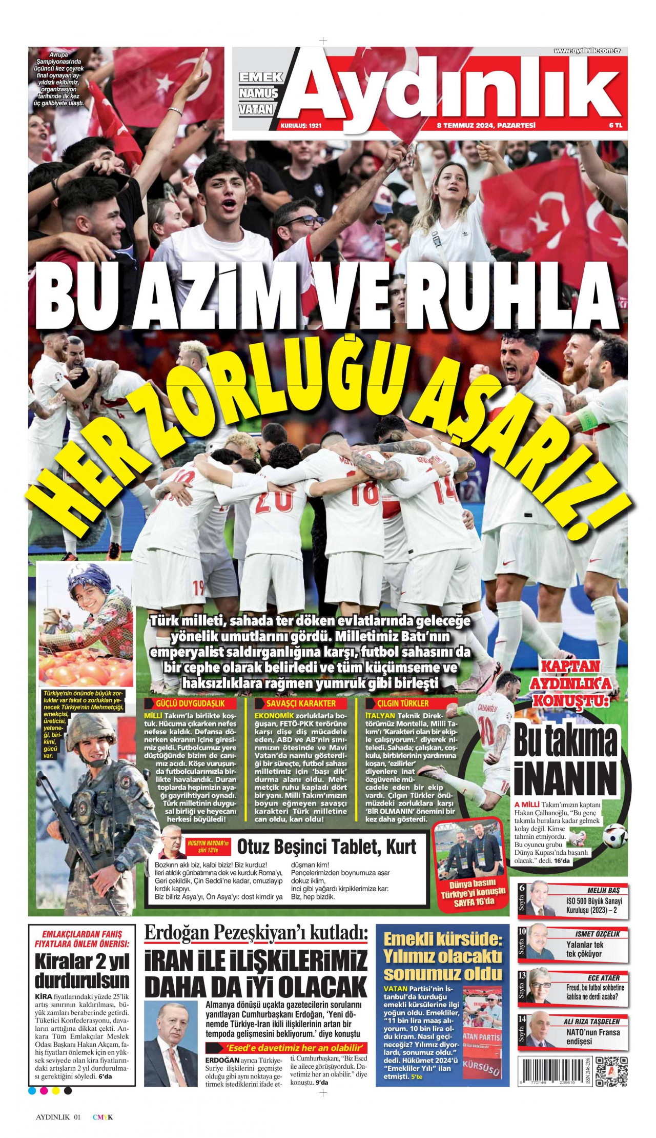 AYDINLIK GAZETESİ 8 Temmuz 2024 Gazete Manşeti Büyük