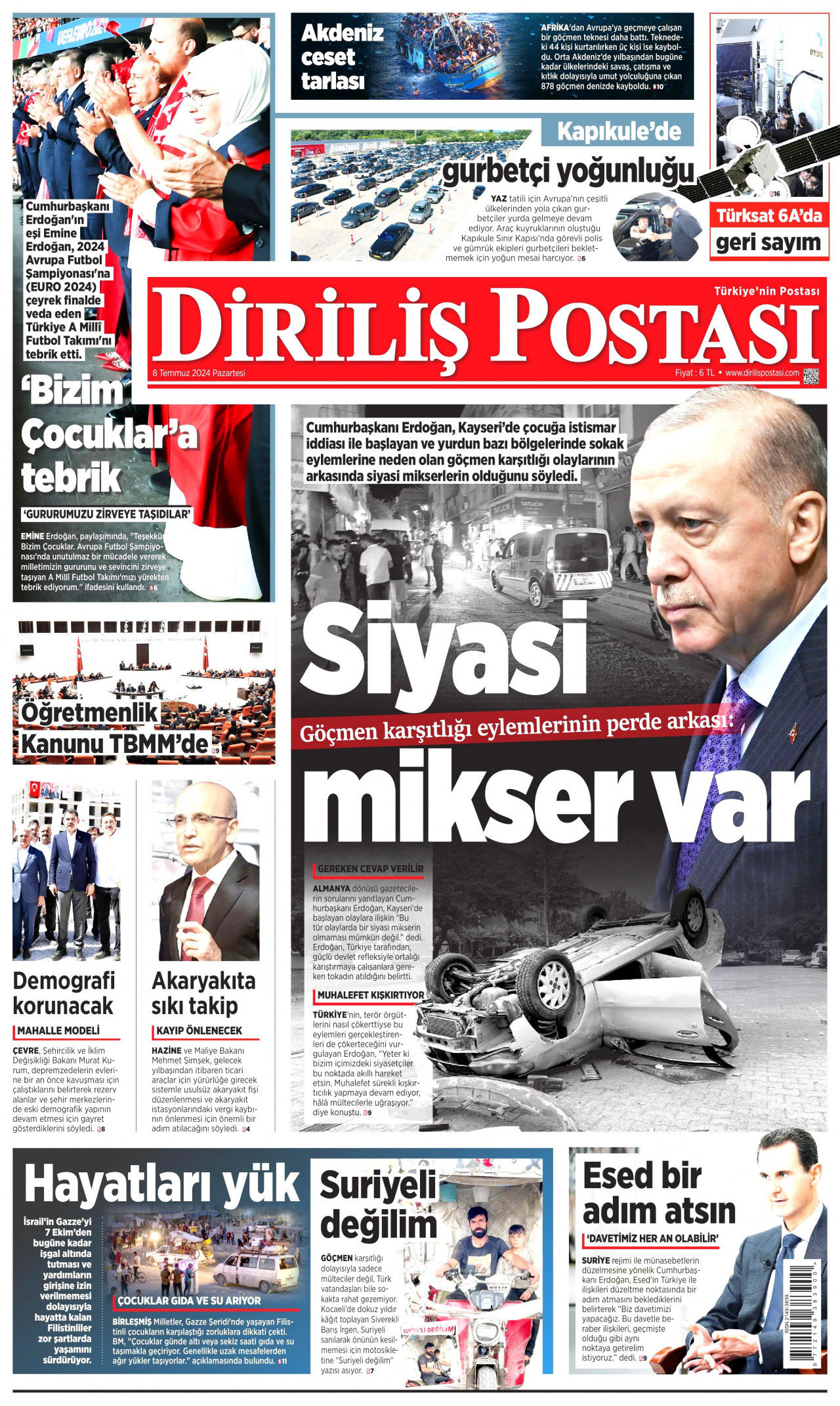 DİRİLİŞ POSTASI 8 Temmuz 2024 Gazete Manşeti Büyük