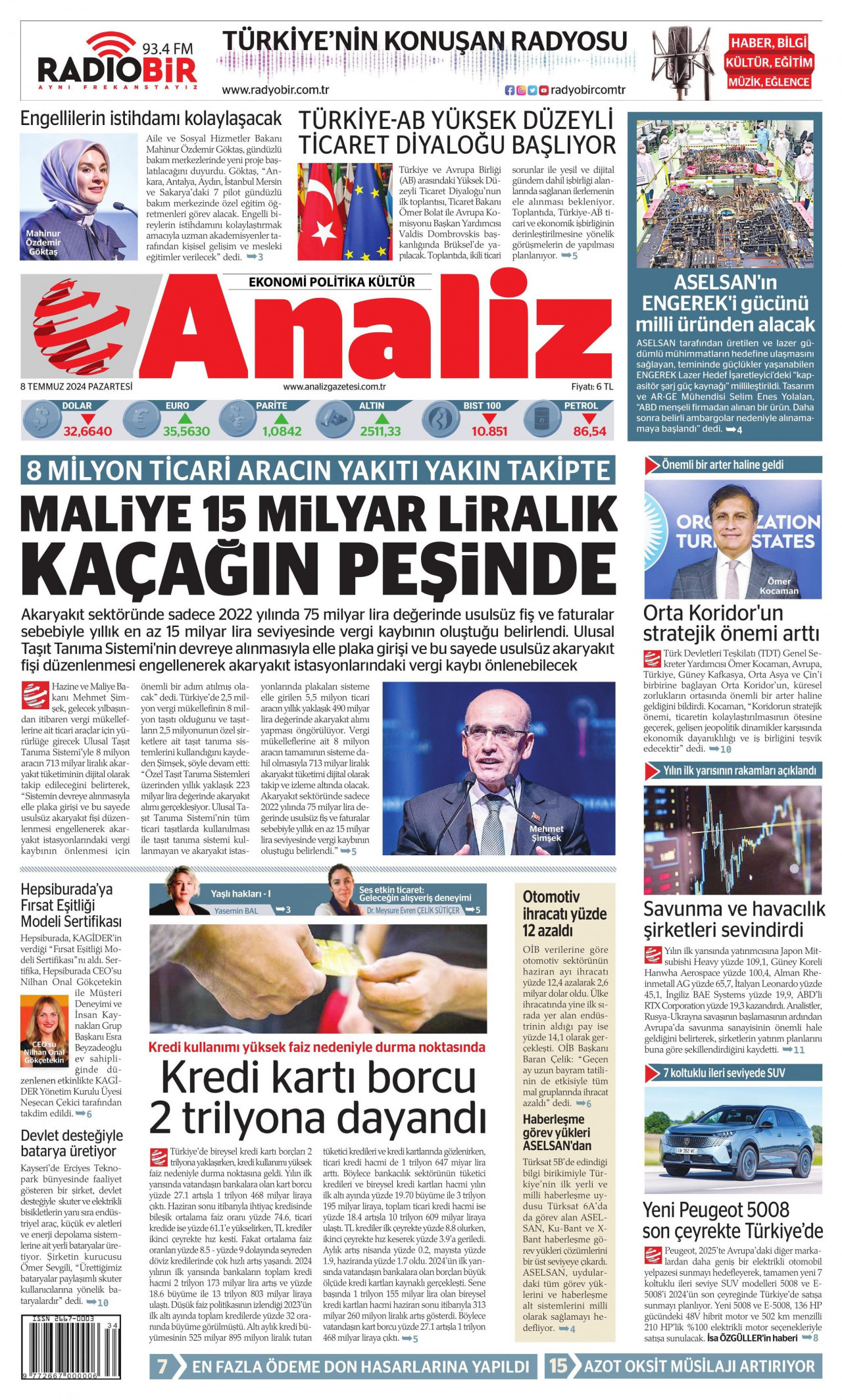 ANALİZ 8 Temmuz 2024 Gazete Manşeti Büyük