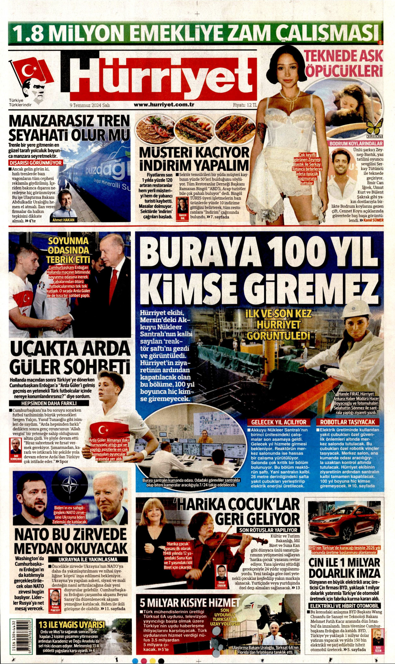 HÜRRİYET 9 Temmuz 2024 Gazete Manşeti Büyük