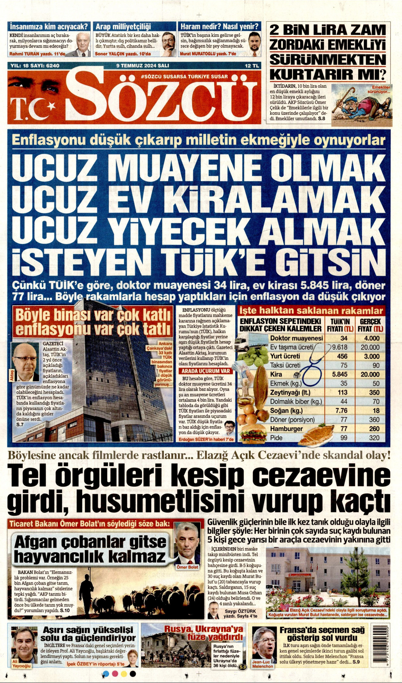 SÖZCÜ 9 Temmuz 2024 Gazete Manşeti Büyük