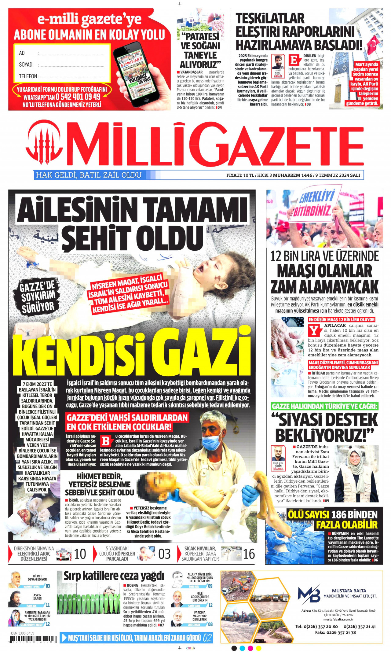 MİLLİ GAZETE 9 Temmuz 2024 Gazete Manşeti Büyük