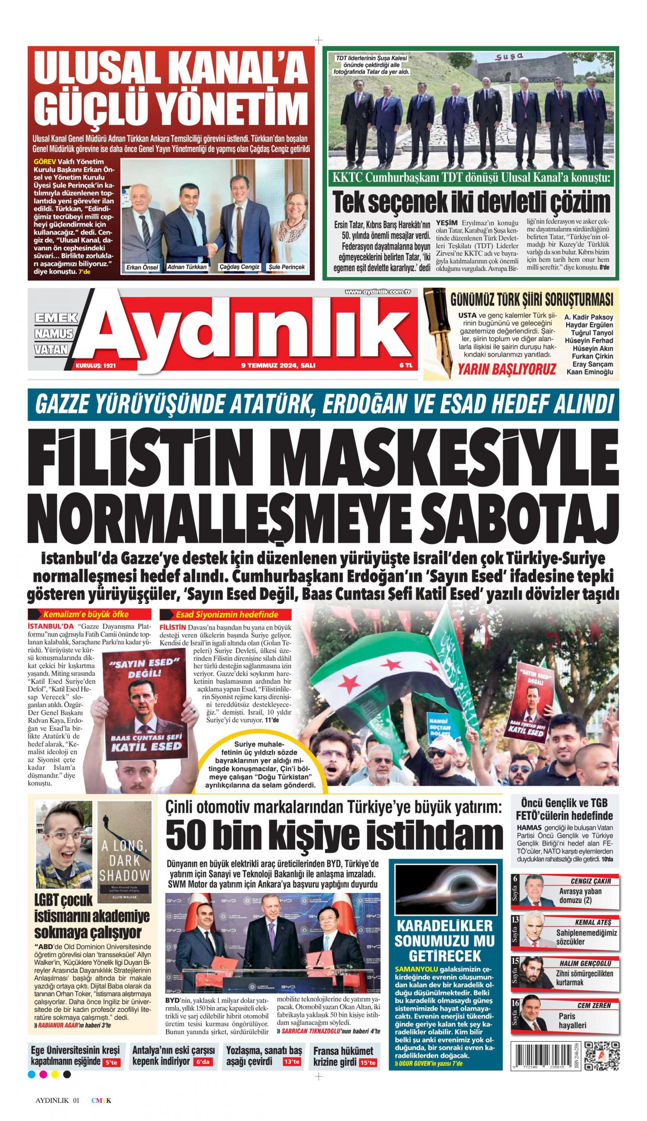 AYDINLIK GAZETESİ 9 Temmuz 2024 Gazete Manşeti Büyük