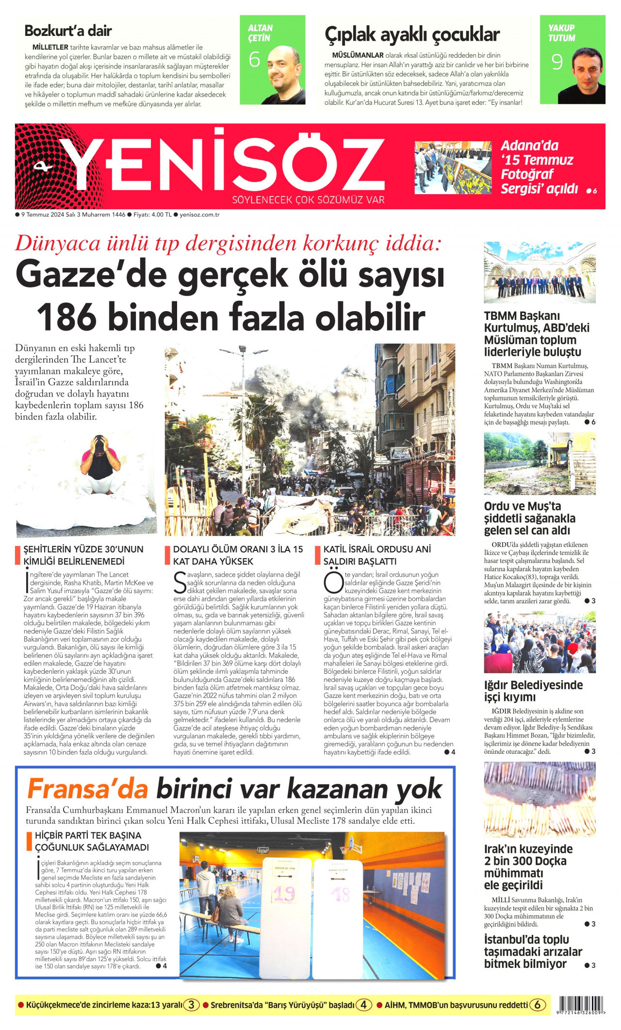 YENİ SÖZ GAZETESİ 9 Temmuz 2024 Gazete Manşeti Büyük