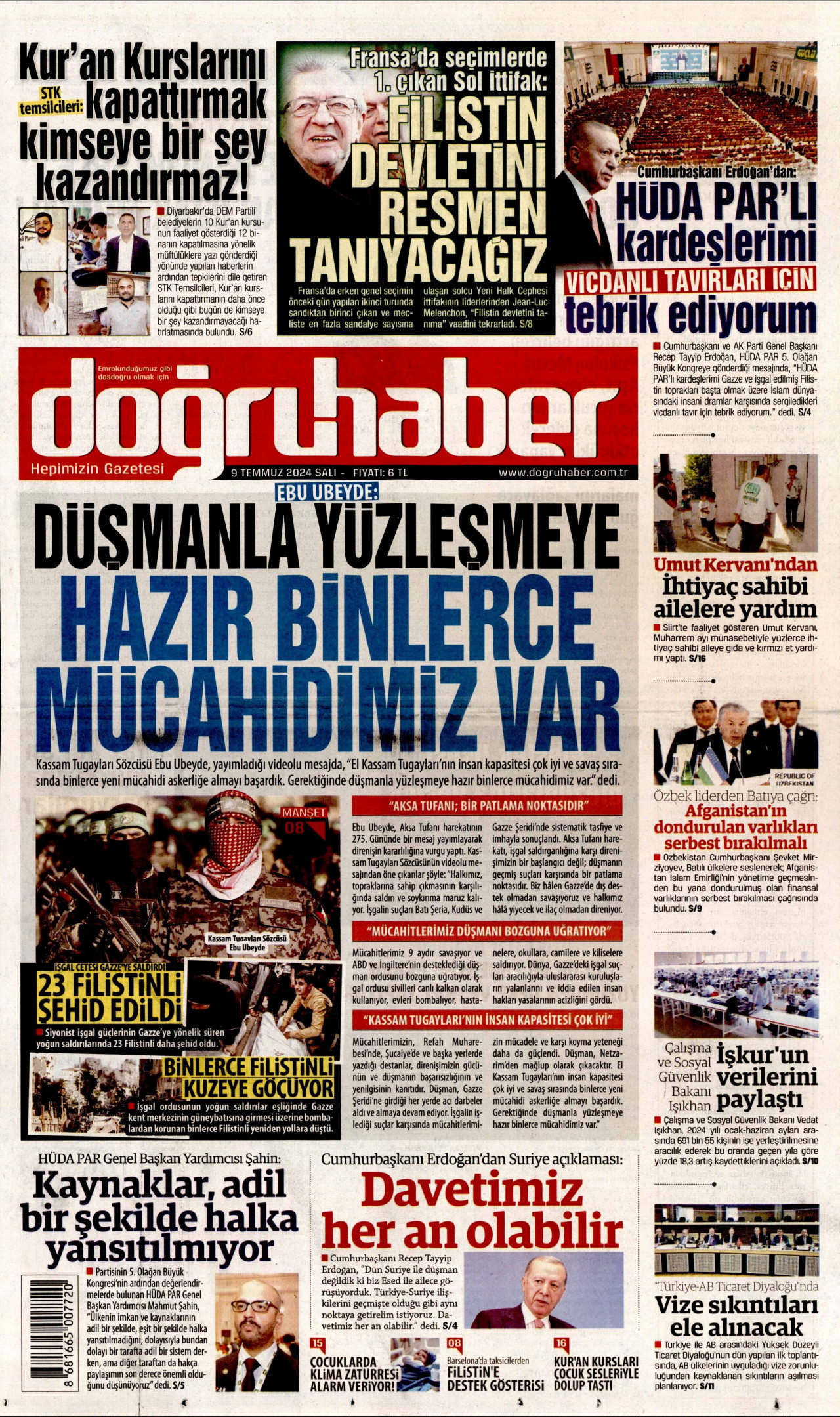 DOĞRU HABER 9 Temmuz 2024 Gazete Manşeti Büyük