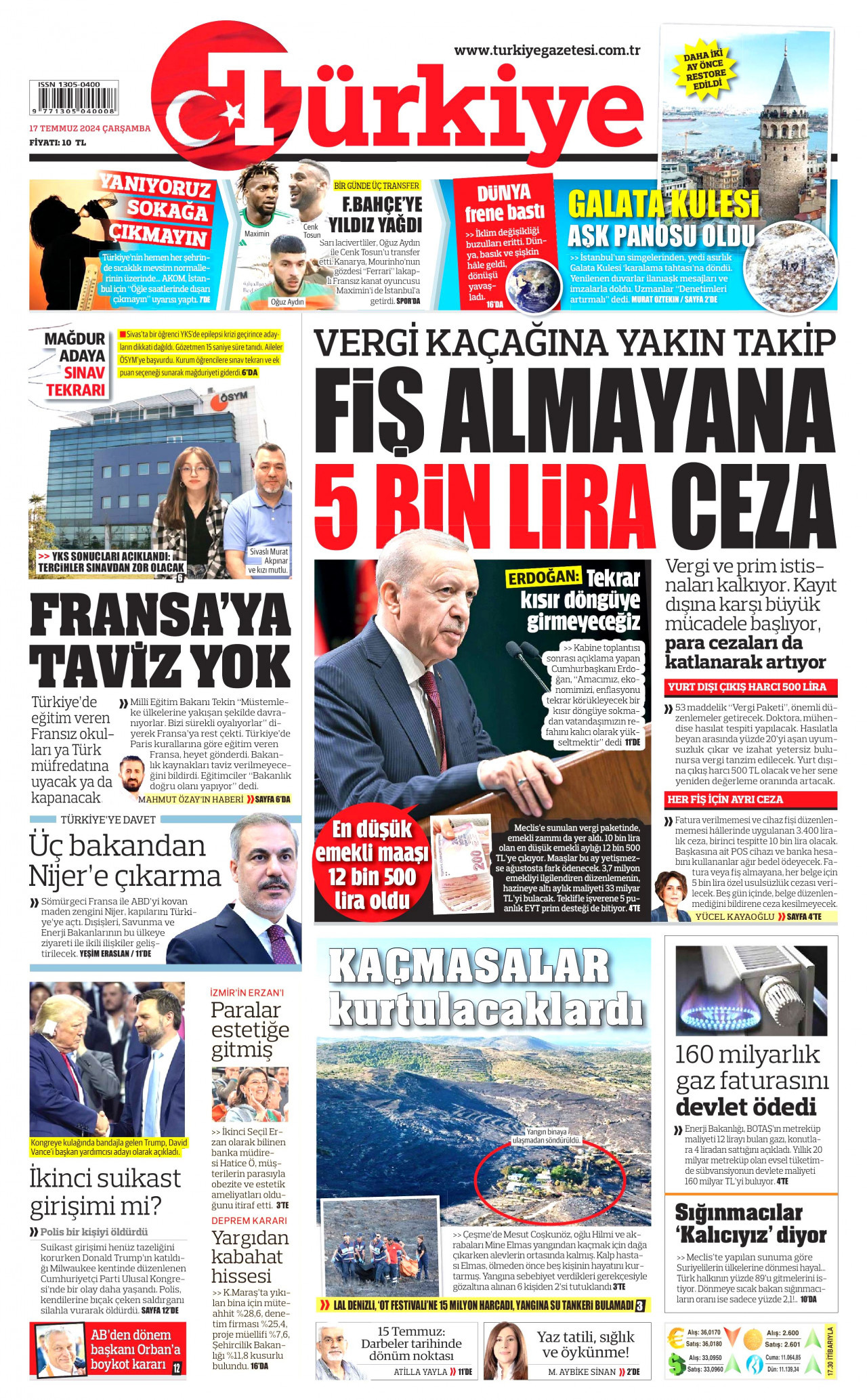 TÜRKİYE GAZETESİ 17 Temmuz 2024 Gazete Manşeti Büyük