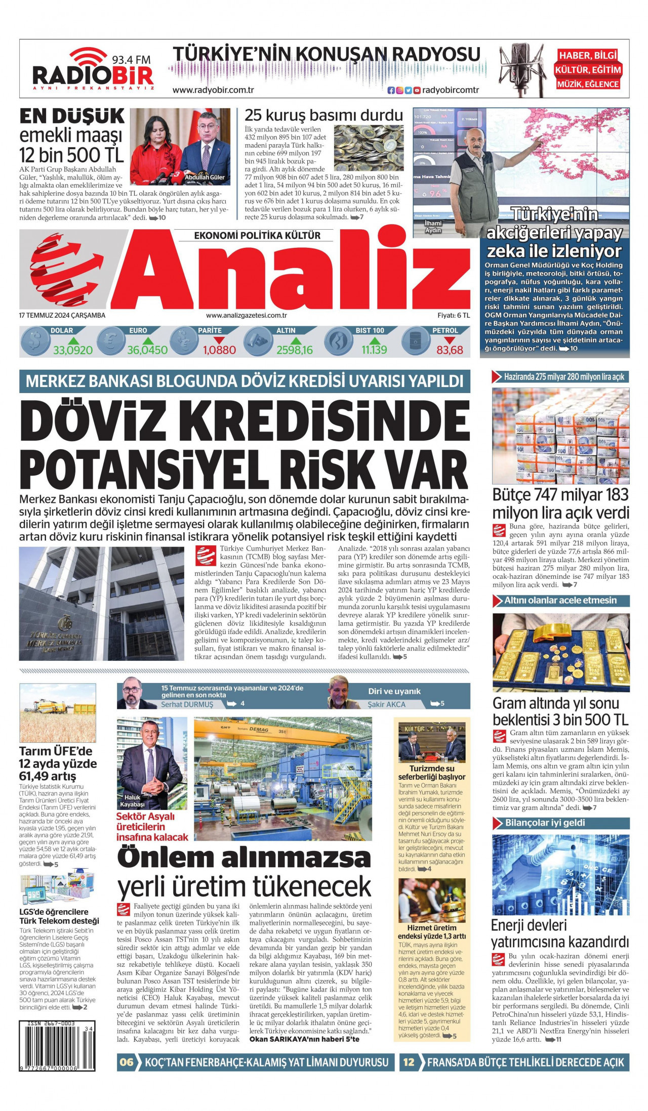 ANALİZ 17 Temmuz 2024 Gazete Manşeti Büyük