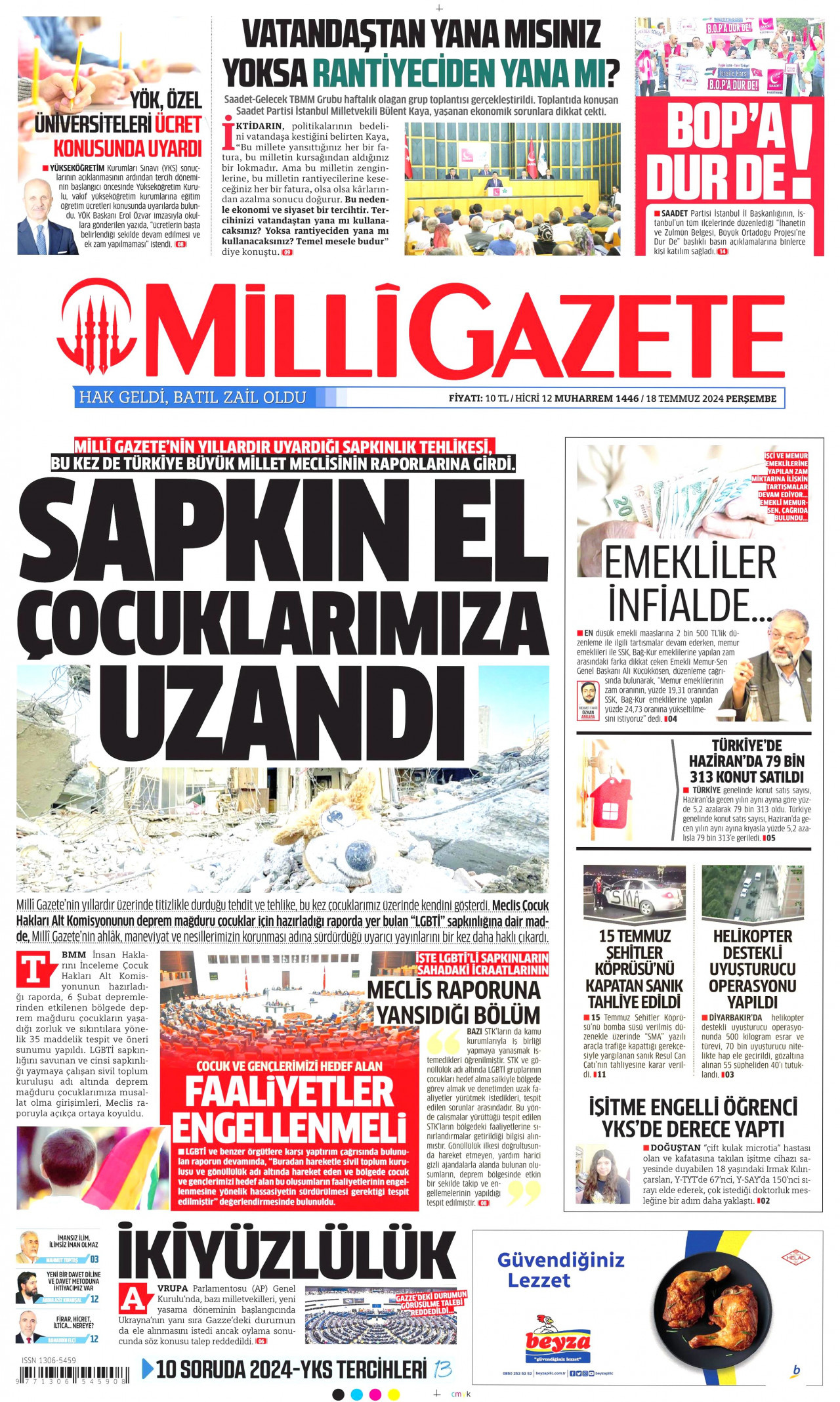 MİLLİ GAZETE 18 Temmuz 2024 Gazete Manşeti Büyük