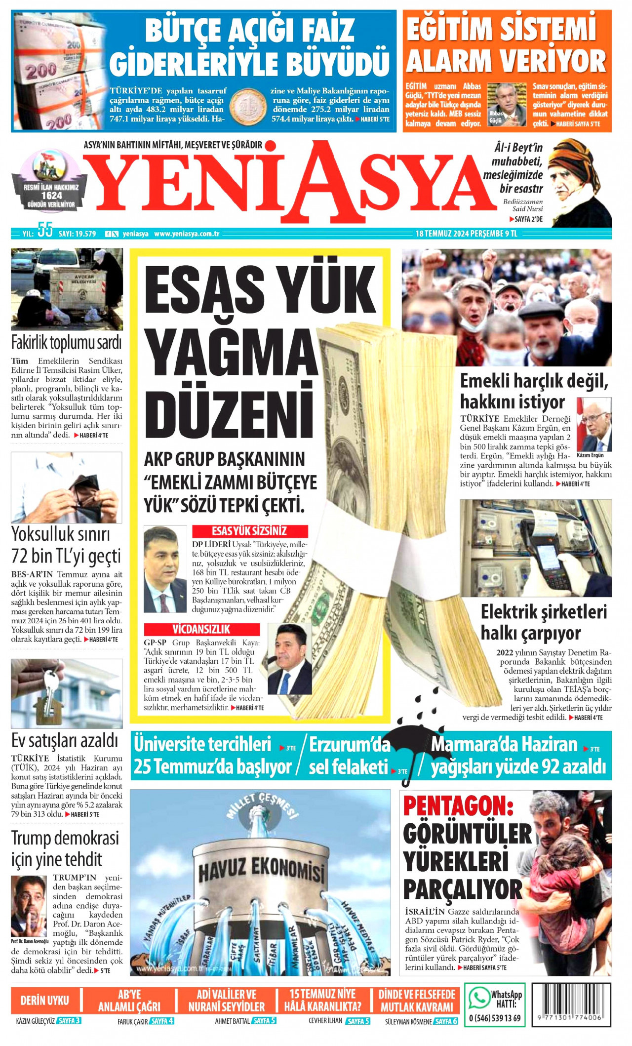 YENİ ASYA 18 Temmuz 2024 Gazete Manşeti Büyük