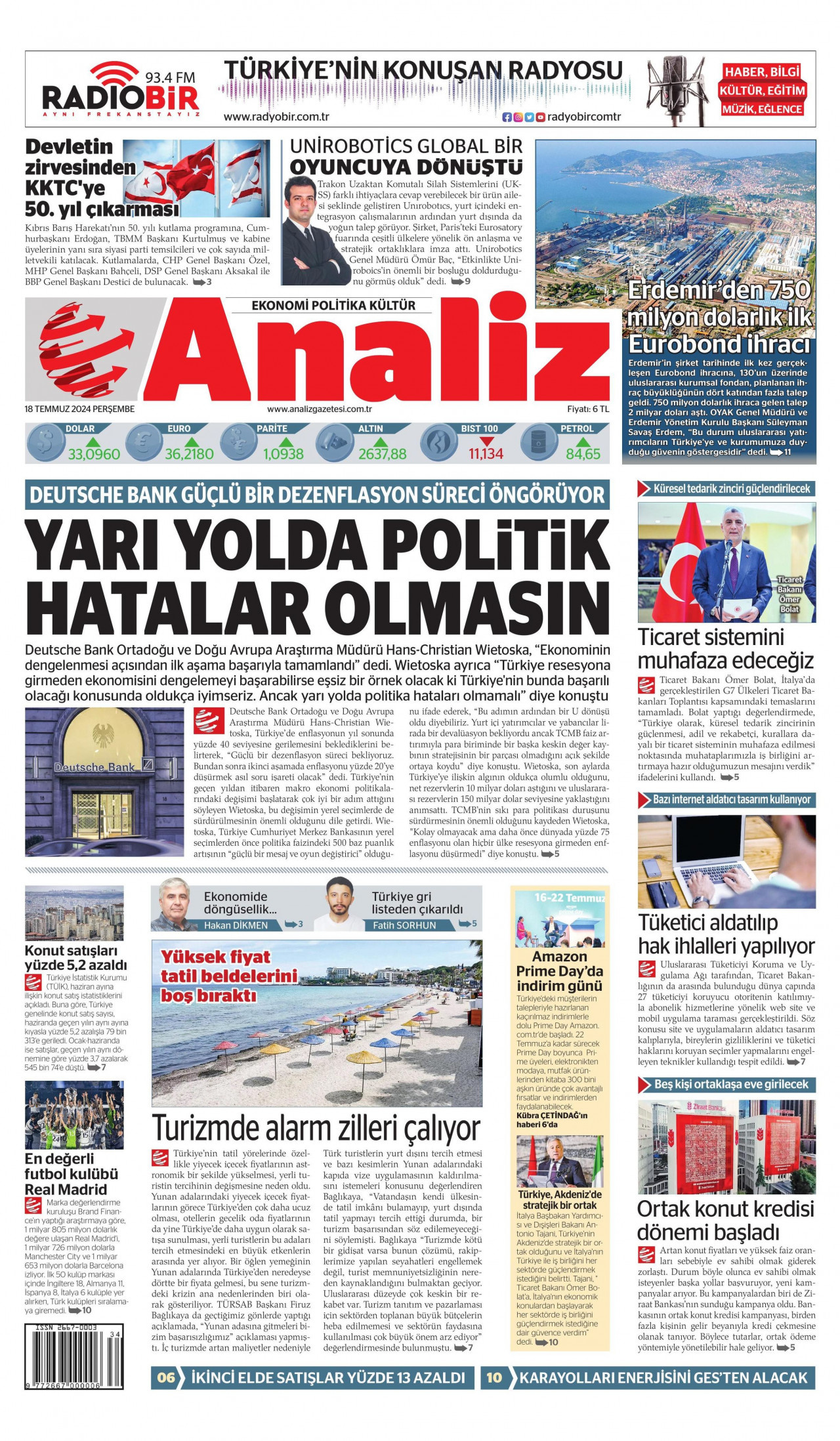 ANALİZ 18 Temmuz 2024 Gazete Manşeti Büyük