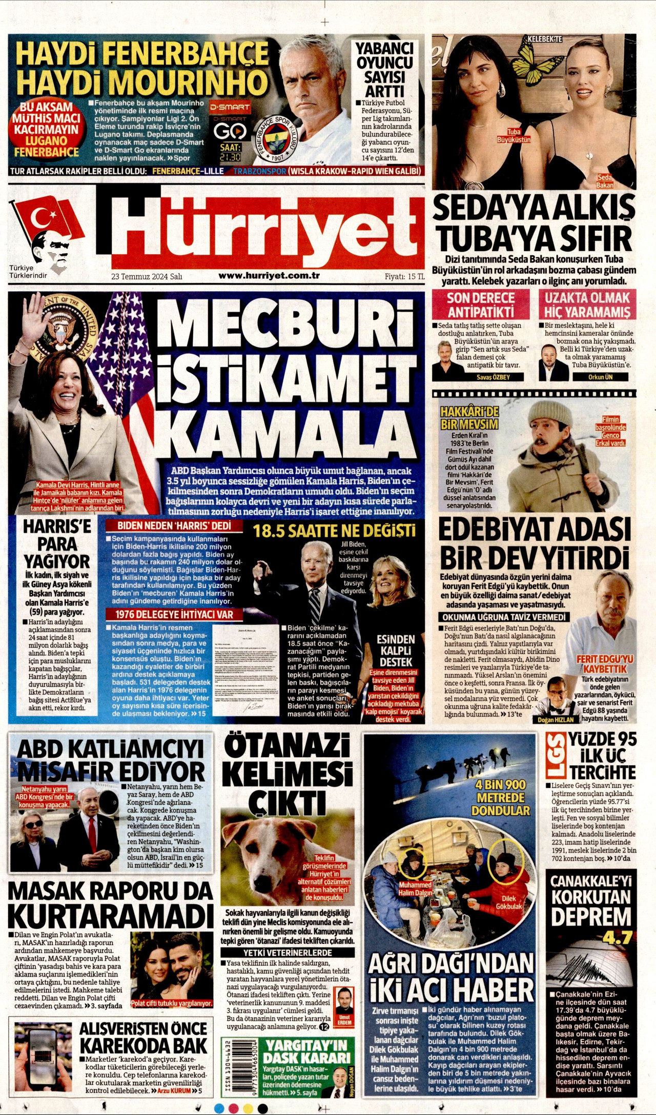 HÜRRİYET 23 Temmuz 2024 Gazete Manşeti Büyük