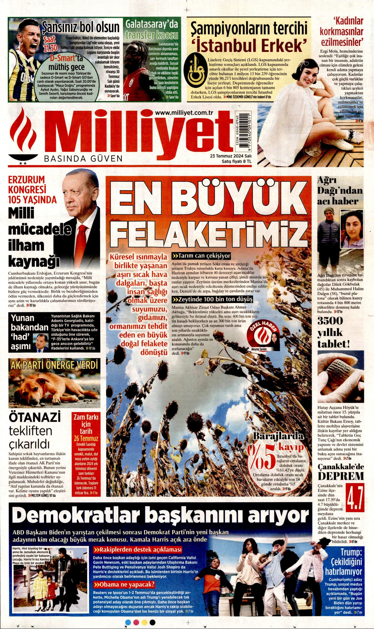 MİLLİYET 23 Temmuz 2024 Gazete Manşeti Büyük