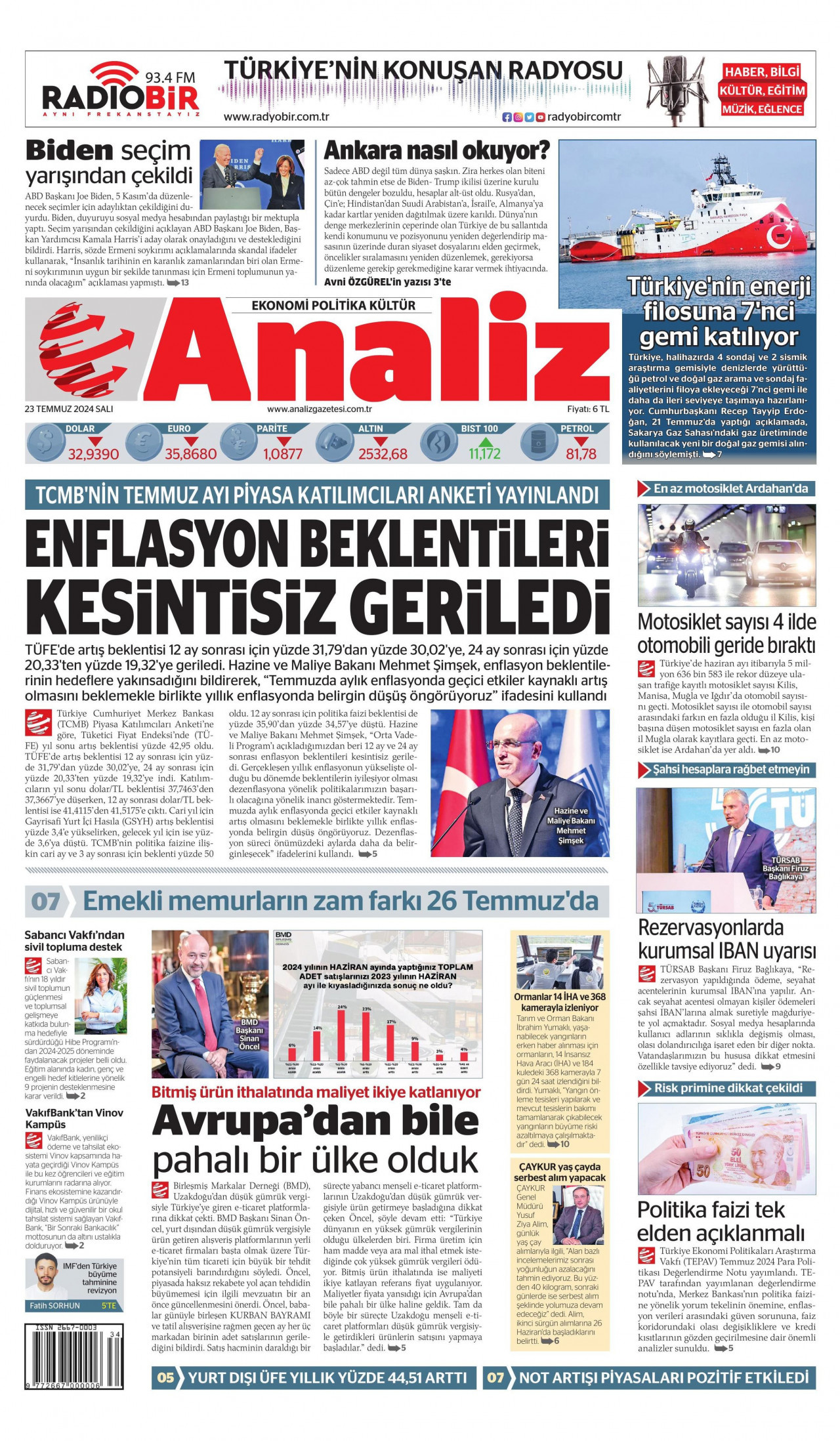 ANALİZ 23 Temmuz 2024 Gazete Manşeti Büyük