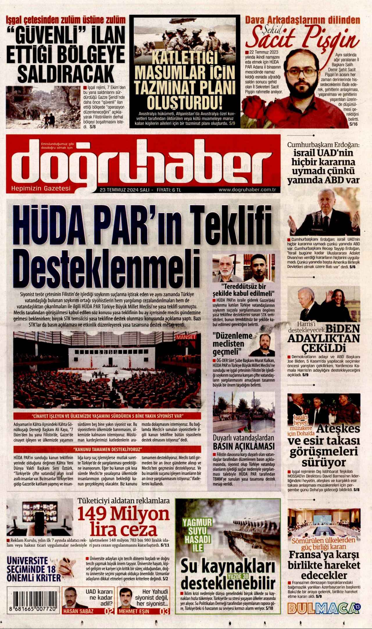 DOĞRU HABER 23 Temmuz 2024 Gazete Manşeti Büyük