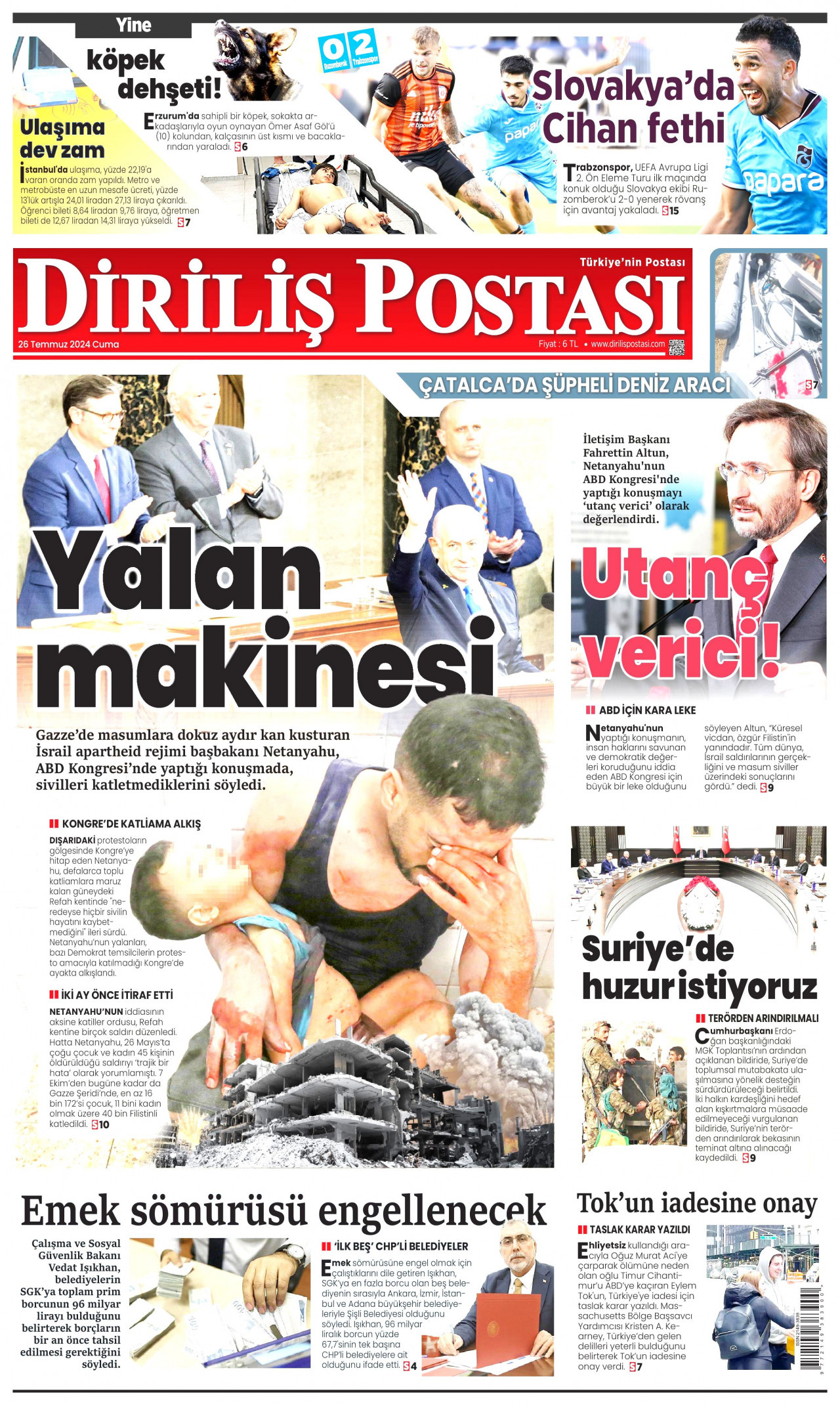 DİRİLİŞ POSTASI 26 Temmuz 2024 Gazete Manşeti Büyük