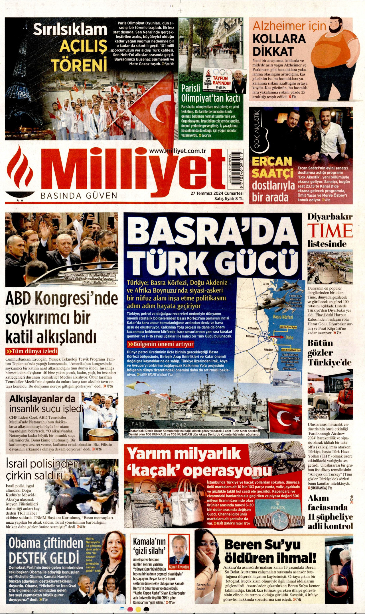 MİLLİYET 27 Temmuz 2024 Gazete Manşeti Büyük