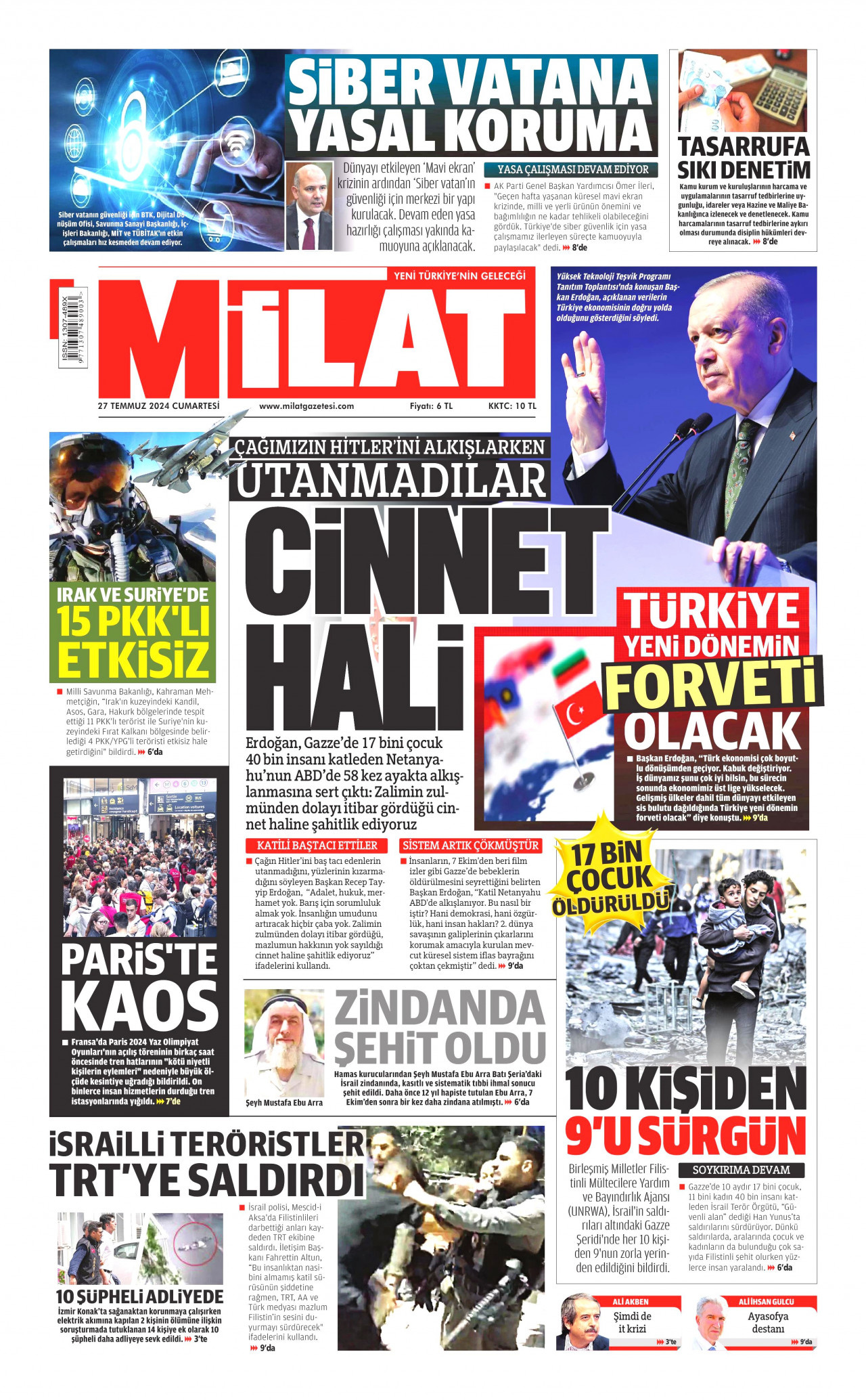 MİLAT 27 Temmuz 2024 Gazete Manşeti Büyük