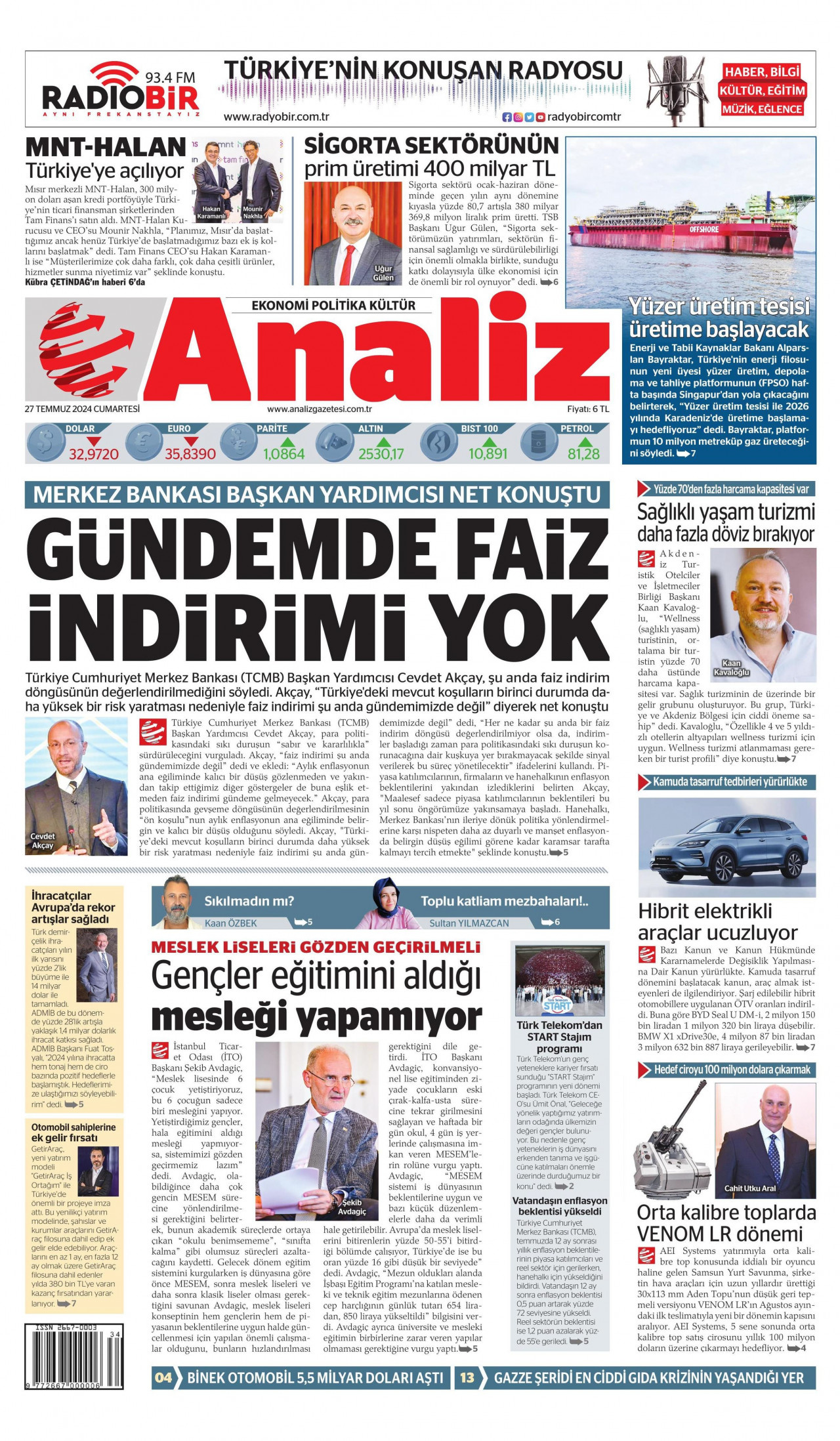 ANALİZ 27 Temmuz 2024 Gazete Manşeti Büyük