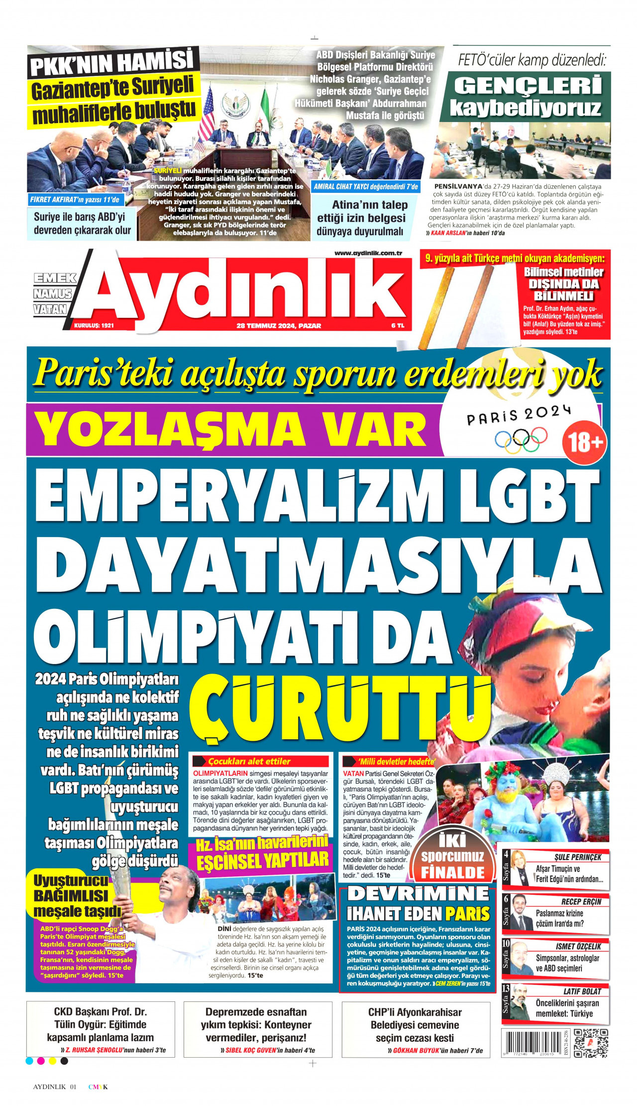 AYDINLIK GAZETESİ 28 Temmuz 2024 Gazete Manşeti Büyük