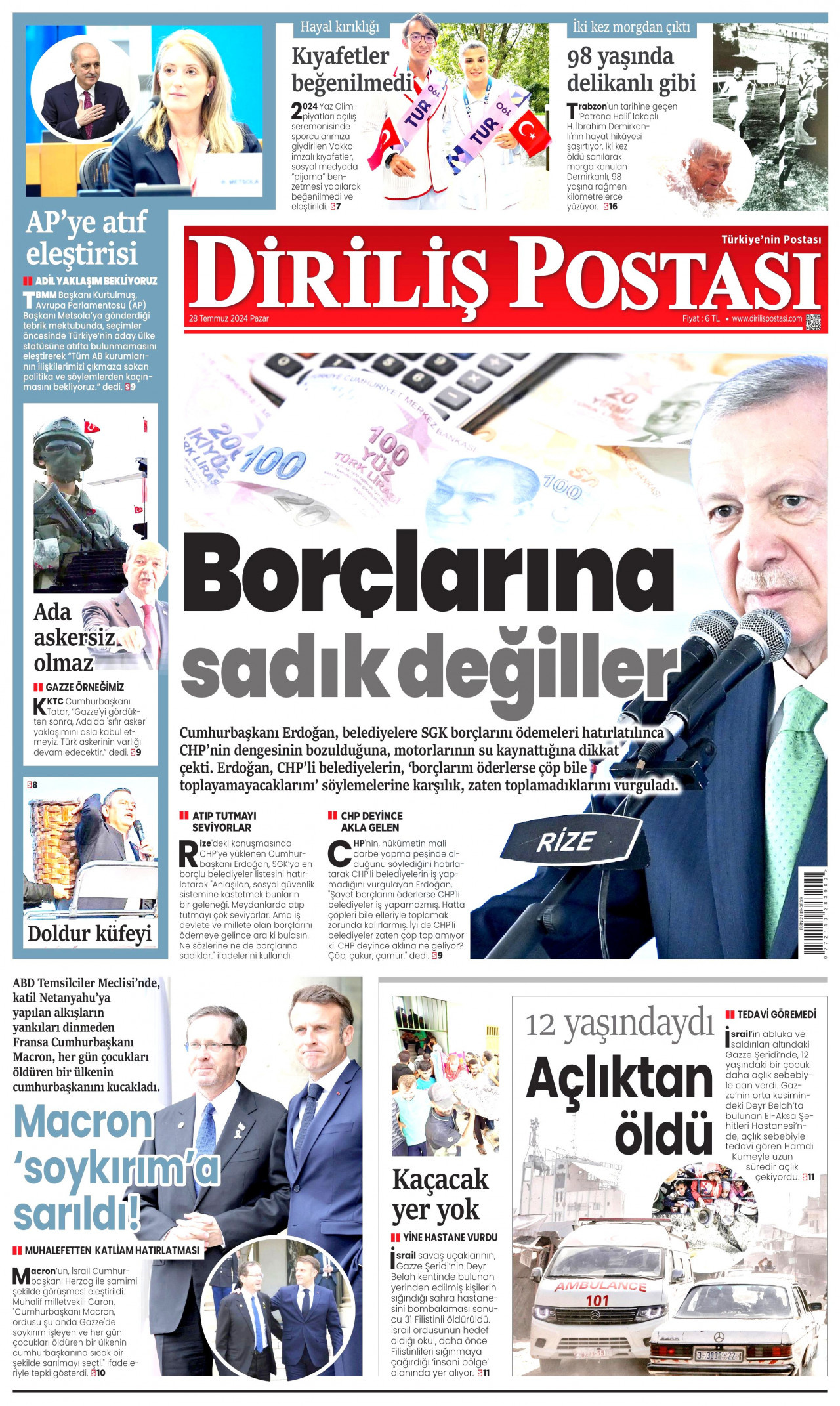 DİRİLİŞ POSTASI 28 Temmuz 2024 Gazete Manşeti Büyük