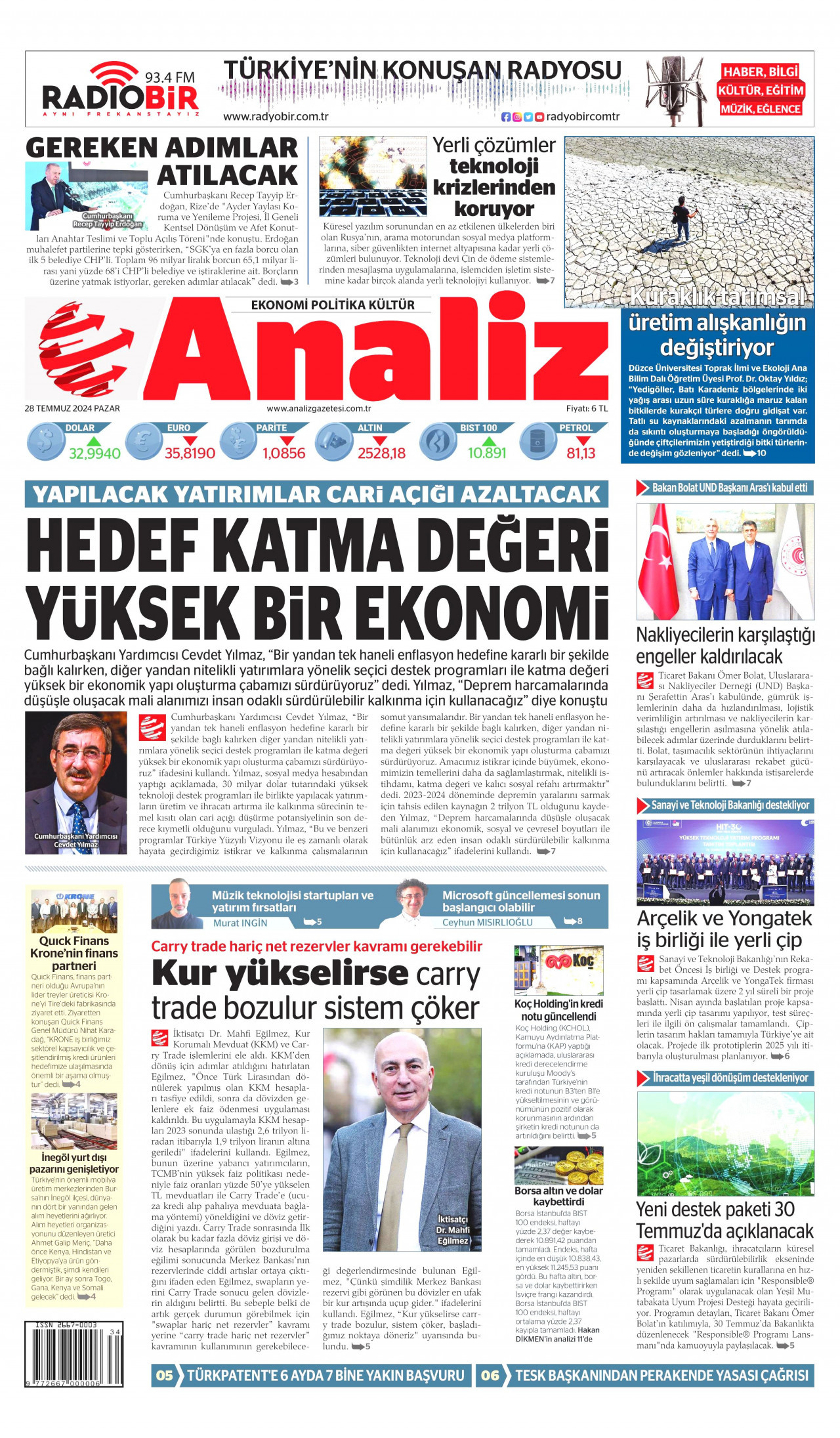 ANALİZ 28 Temmuz 2024 Gazete Manşeti Büyük