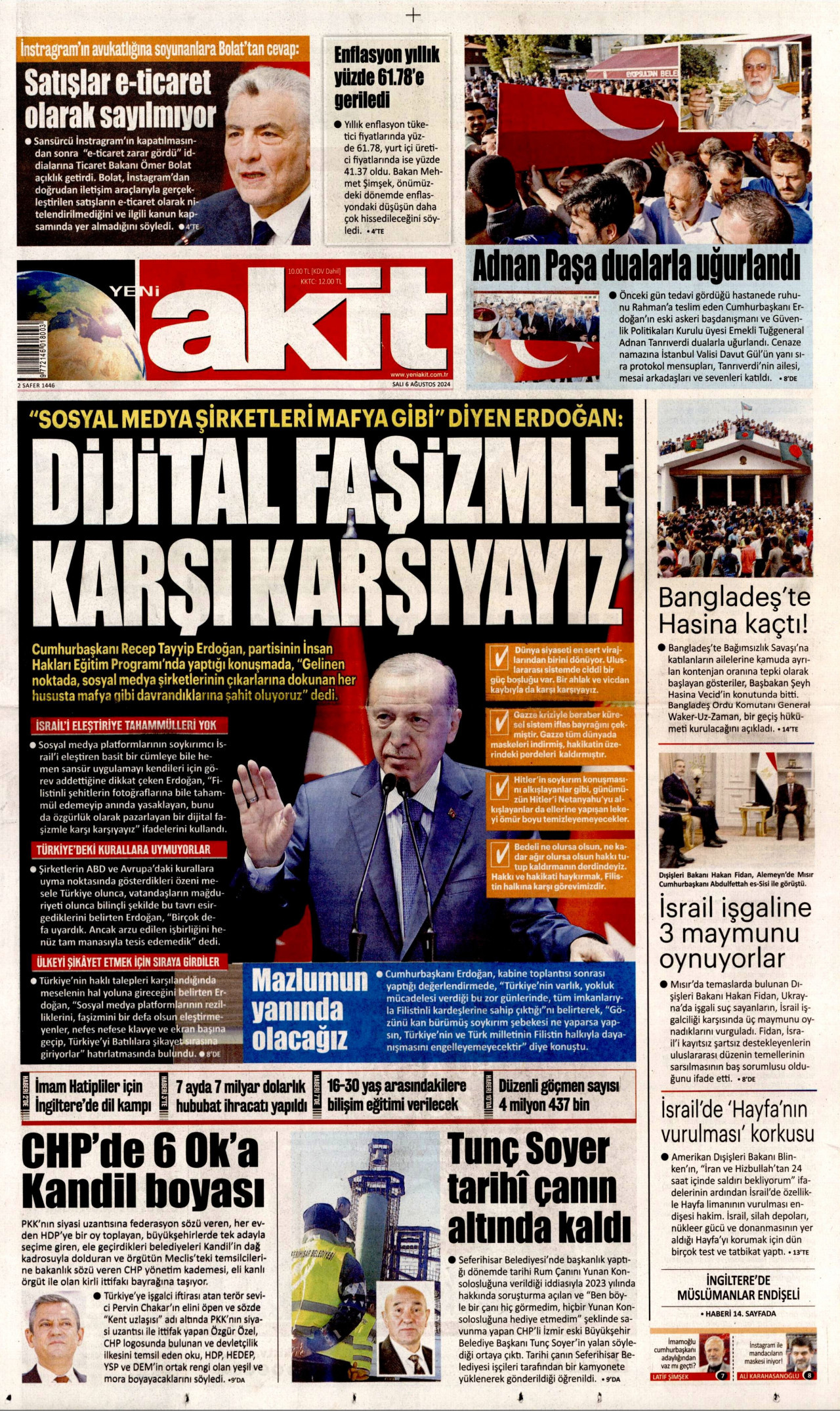 YENİ AKİT 6 Ağustos 2024 Gazete Manşeti Büyük