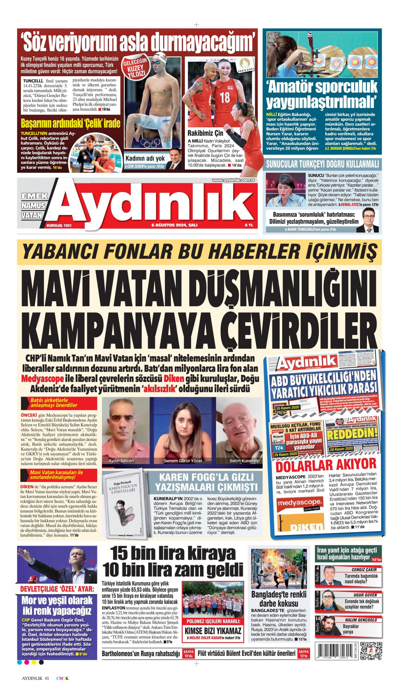 AYDINLIK GAZETESİ 6 Ağustos 2024 Gazete Manşeti Büyük