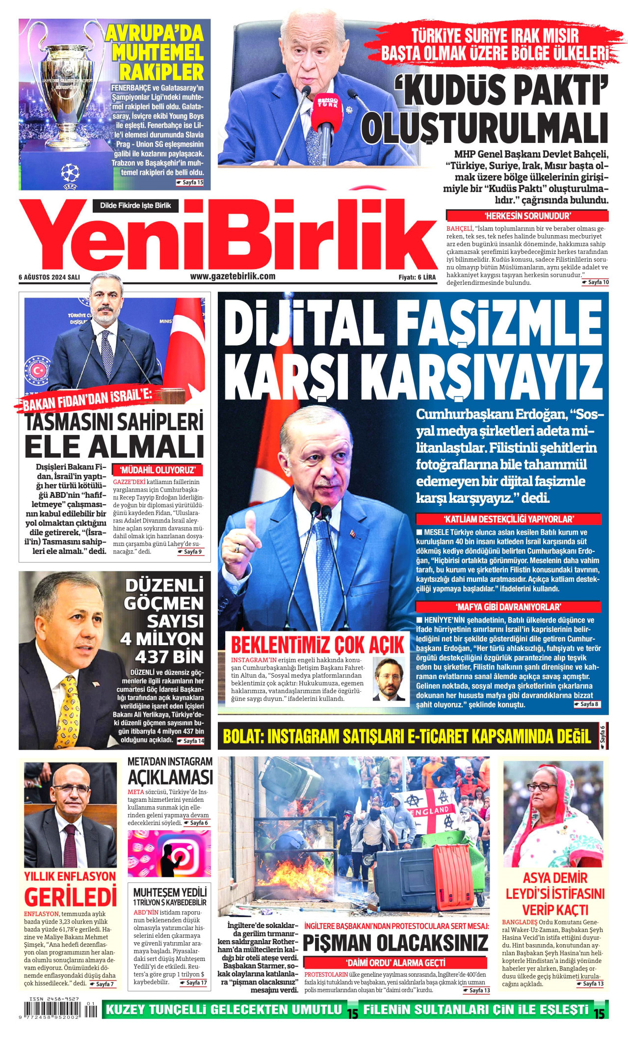 YENİBİRLİK 6 Ağustos 2024 Gazete Manşeti Büyük