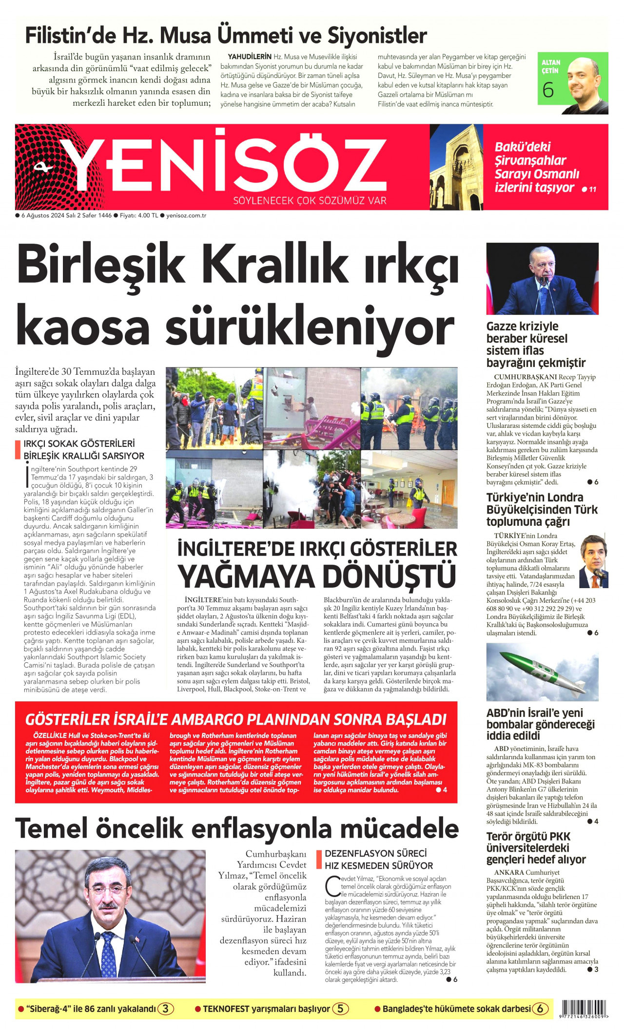 YENİ SÖZ GAZETESİ 6 Ağustos 2024 Gazete Manşeti Büyük