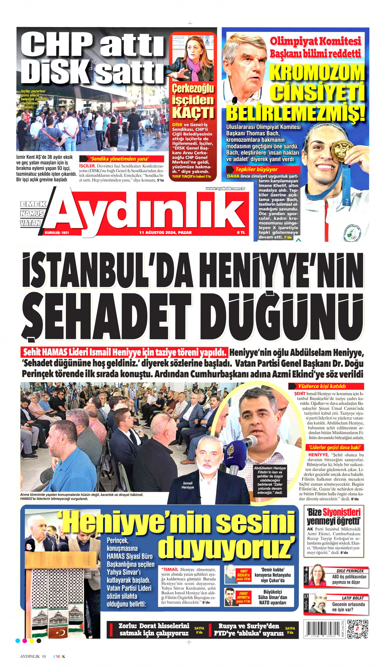 AYDINLIK GAZETESİ 11 Ağustos 2024 Gazete Manşeti Büyük