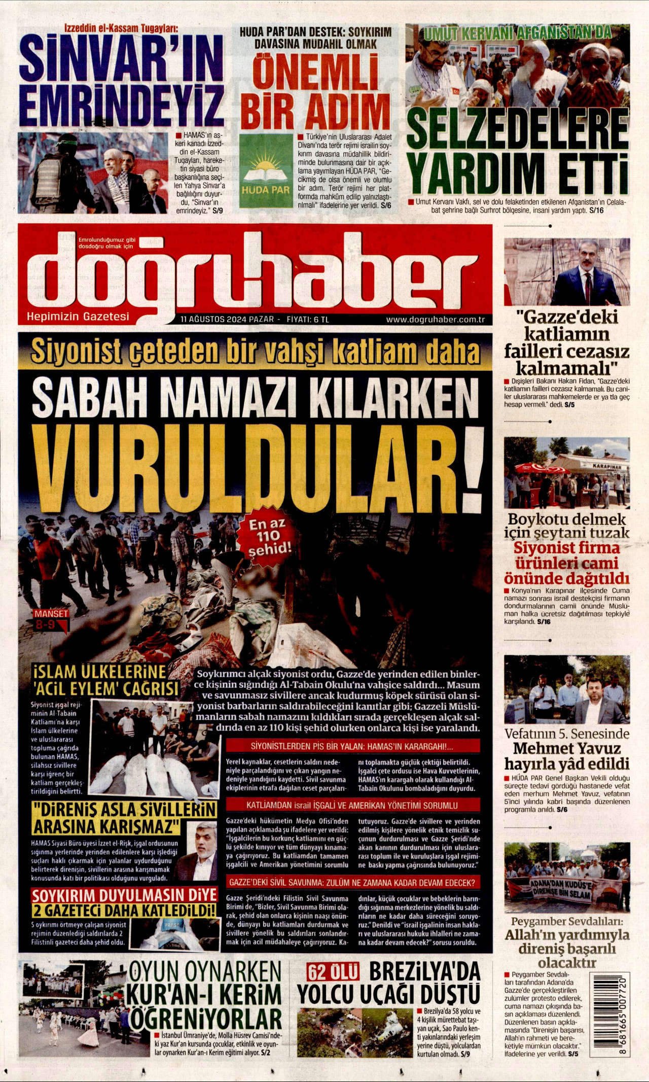 DOĞRU HABER 11 Ağustos 2024 Gazete Manşeti Büyük