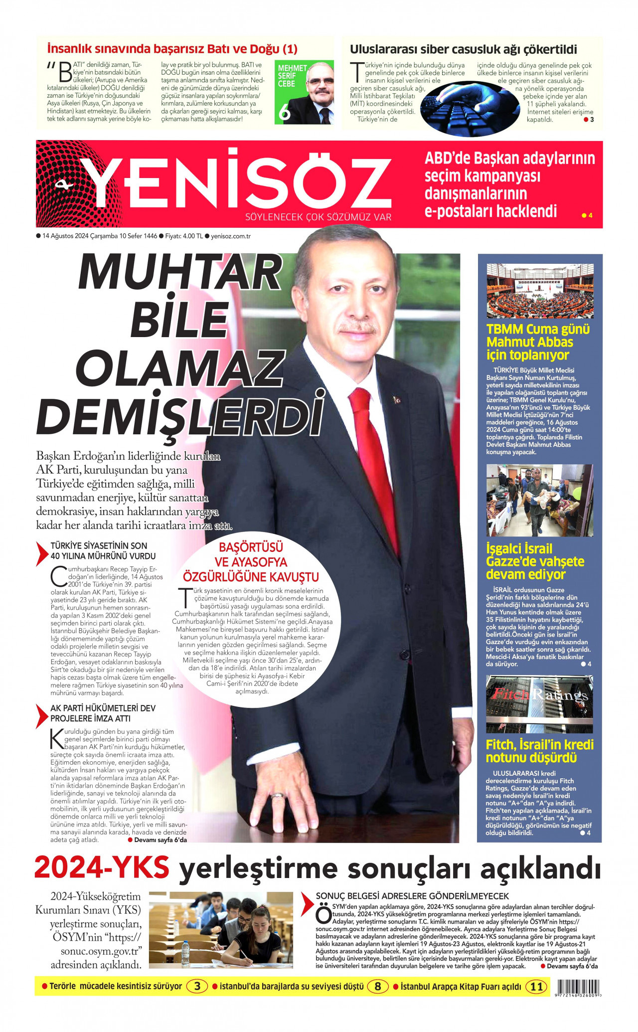 YENİ SÖZ GAZETESİ 14 Ağustos 2024 Gazete Manşeti Büyük