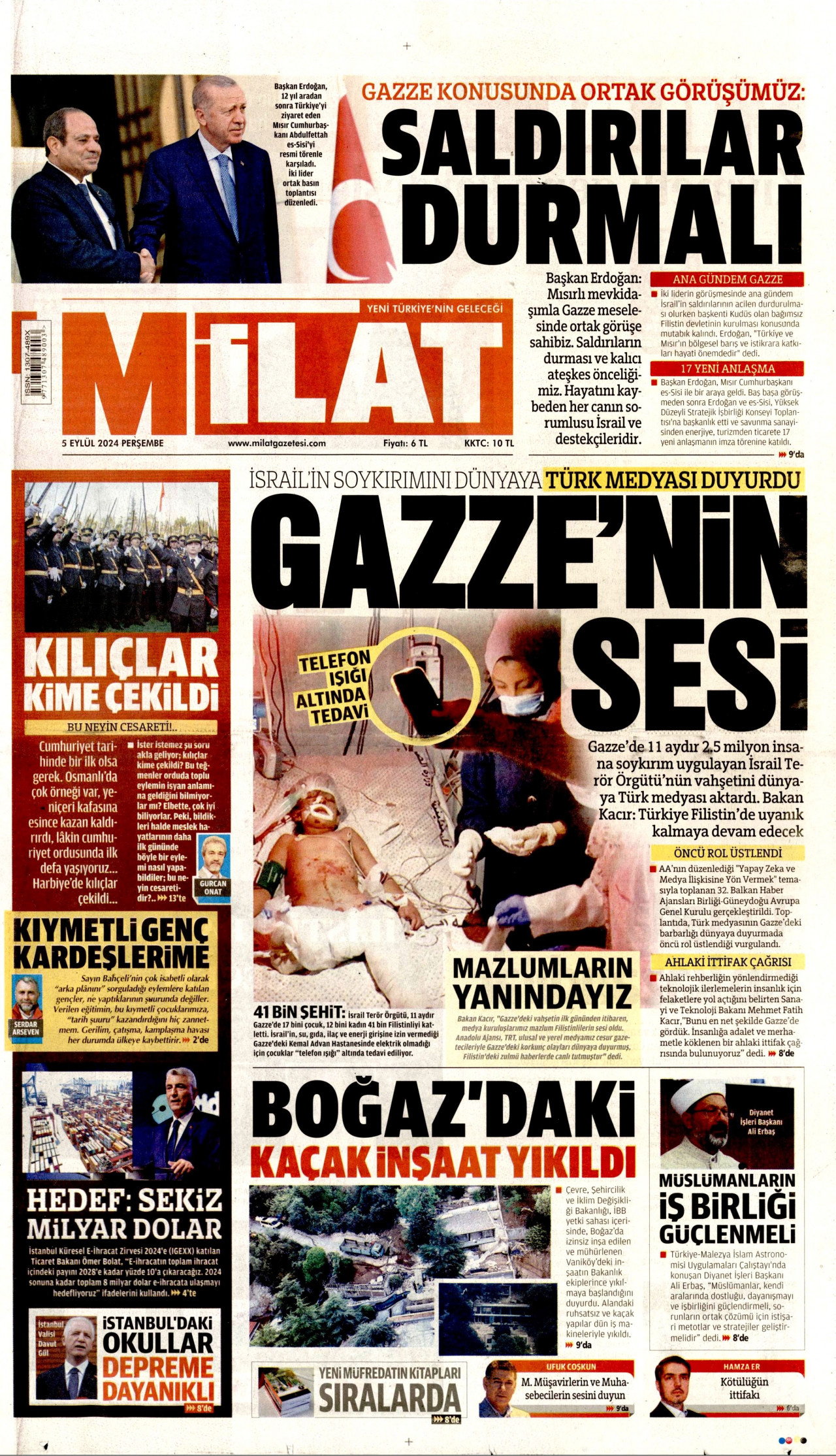 MİLAT 5 Eylül 2024 Gazete Manşeti Büyük